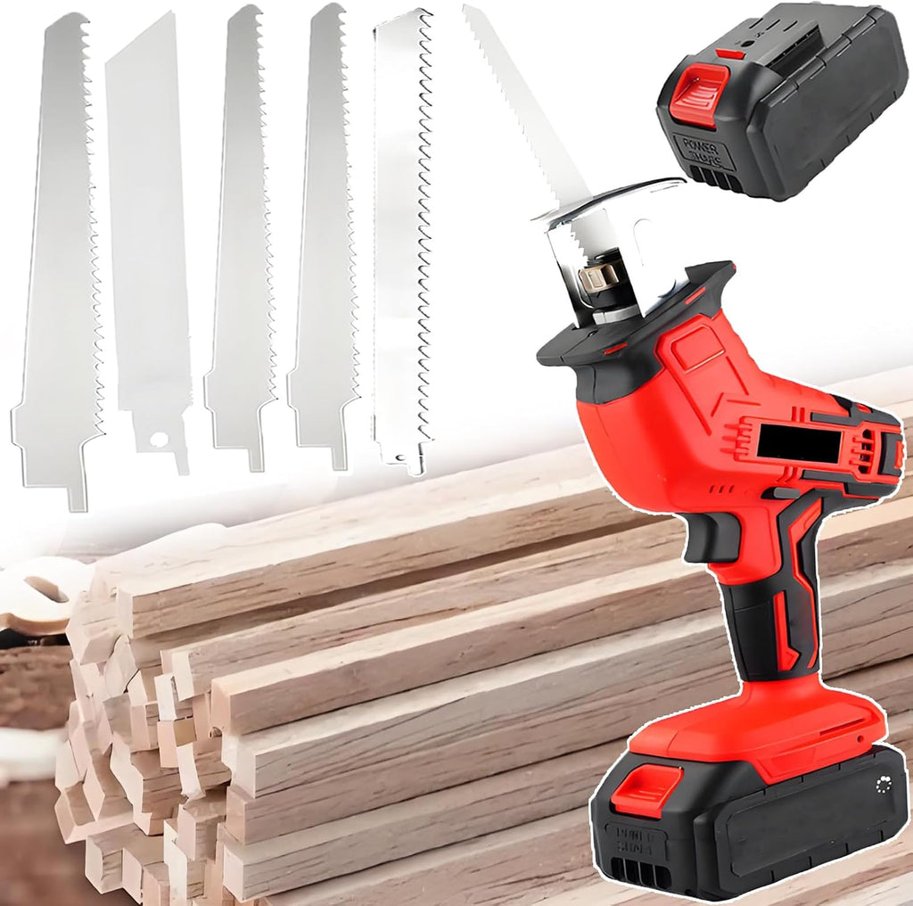 Portable Cordless Reciprocating Saw For Garden - Rechargeable Mini Reciprocating Chainsaw With 4* Saw Blades, Ergonomic Grip, Cutting Thickness 10cm/4in For Wood/Metal/Bone Cutting