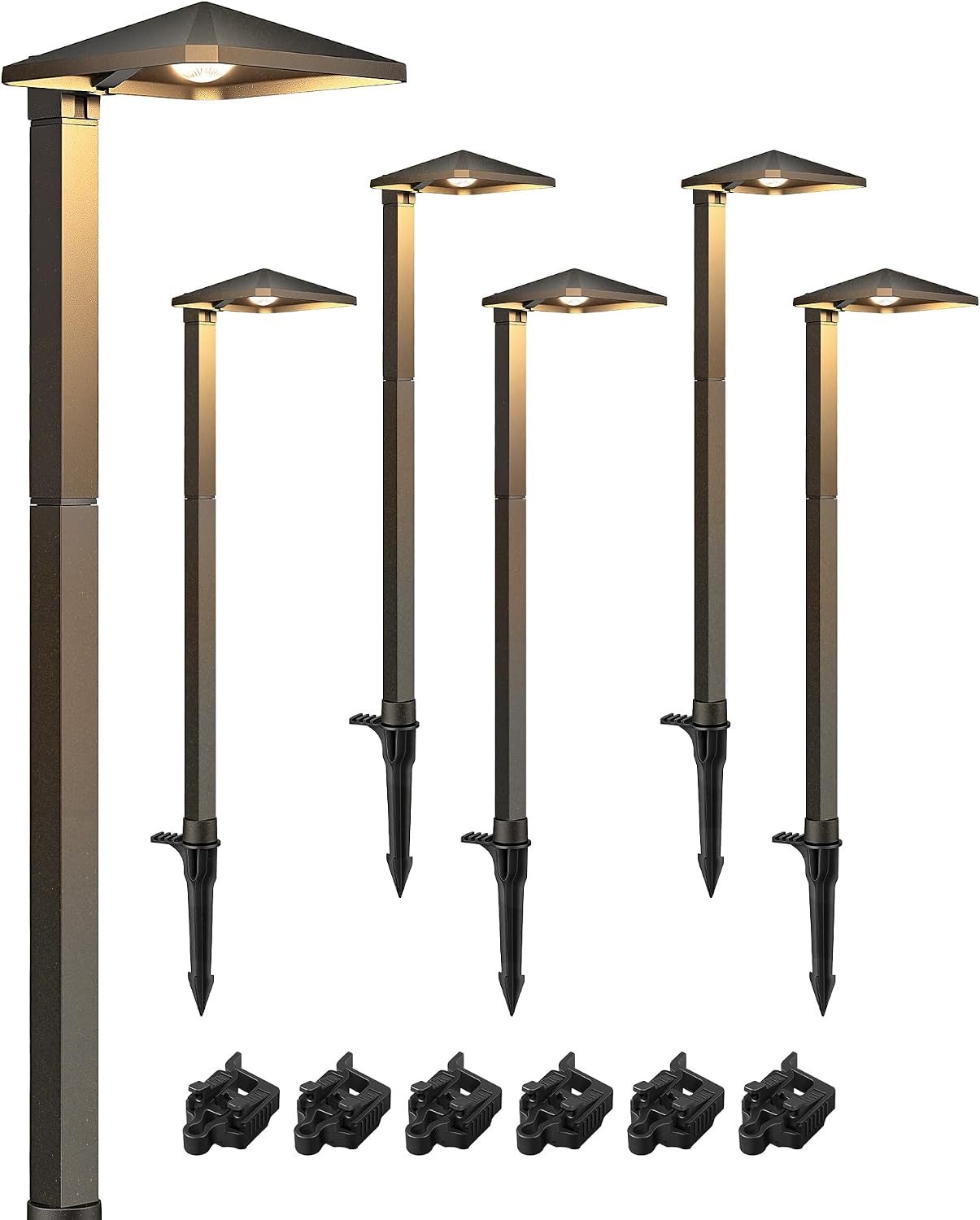 EDISHINE Low Voltage Landscape Lighting, Landscape Path Lights with Pyramid Exterior, Aluminum, 3000K & 50000Hrs, Outdoor Pathway Lights Wired for Garden, Yard, Driveway, 6 Pack