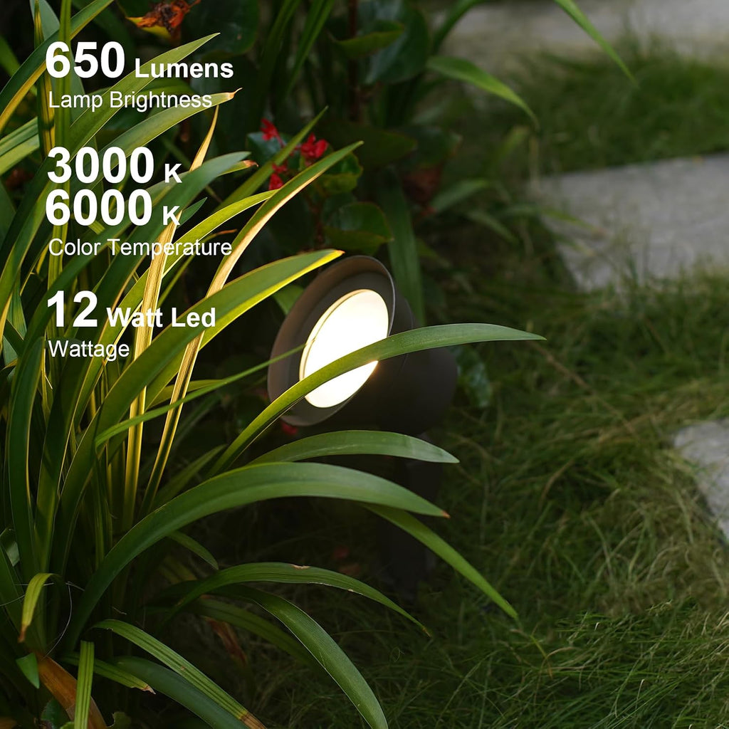 GOODSMANN RGBW Low Voltage LED Landscape Spotlight, 3000K/6000K White Light, 4 Pack 12W 12V-15V Outdoor Lights 9 Lighting Modes Color Changing Aluminum Housing Spot Lights for Garden Yard