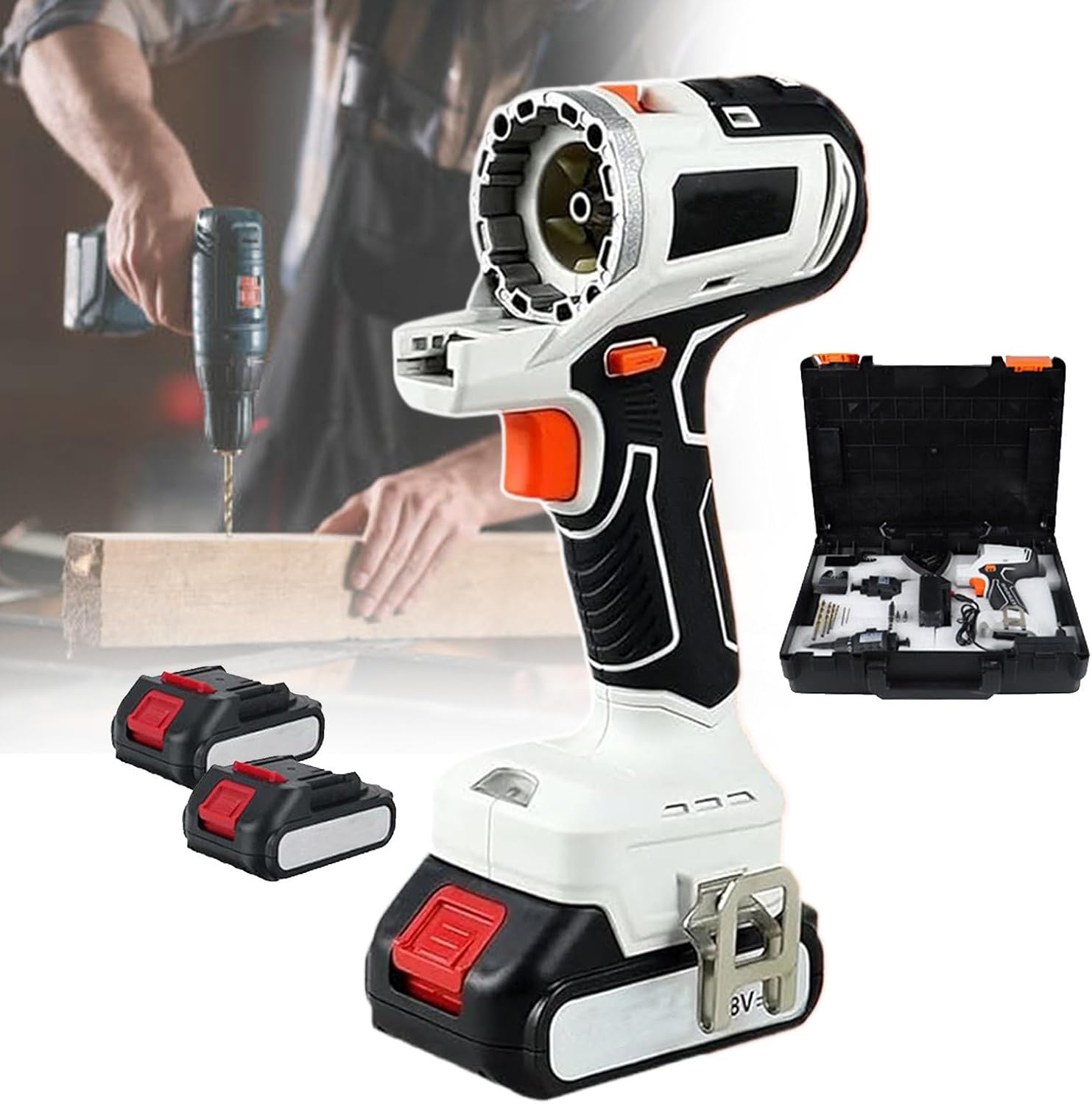 10 in 1 Woodworking Power Tool, Combination Set of Impact Drill, Electric Wrench, Reciprocating Saw and Chain Saw, with Charger & 2 Batteries