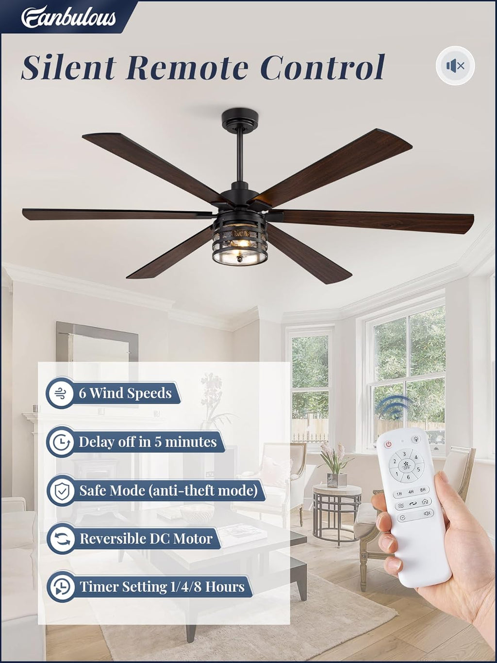 72 Inch Farmhouse Ceiling Fans with Lights and Remote,Industrial Large Ceiling Fan with 6-Speed Reversible DC Motor and 6 Dual Finish Blades,Oil Bronze Ceiling Fan with Light for Living Bedroom Patio
