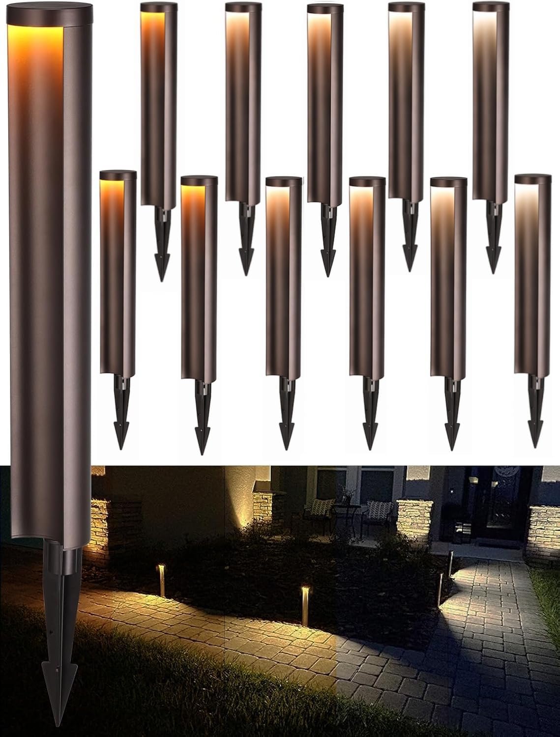 LEONLITE 5CCT Low Voltage Landscape Lights, 5W Anti-Glare LED Pathway Lights, Die-Casted Aluminum Housing, IP65 Waterproof for Outdoor Path Sidewalk Walkway, 1800K-5000K, ETL, Pack of 12