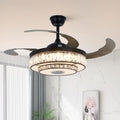 42' Bluetooth Chandelier Ceiling Fan with Light, Fandelier with Reversible Motor, Modern Retractable Ceiling Fan Light and Music Speaker RGB Color Change with Remote Control for Living Room/Bedroom
