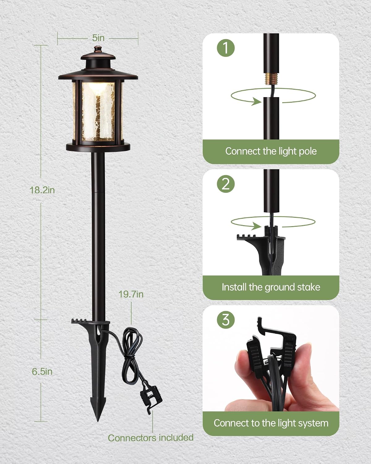 LITFIT Low Voltage Landscape Lighting, 12V 3.4W 155LM 3000K Outdoor Path Lights with Connectors, Crackled Shade, ORB Finish, Waterproof Aluminum LED Walkway Light Wired for Garden Yard, 6 Pack