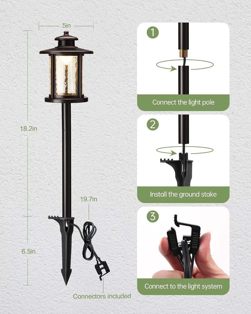 LITFIT Low Voltage Landscape Lighting, 12V 3.4W 155LM 3000K Outdoor Path Lights with Connectors, Crackled Shade, ORB Finish, Waterproof Aluminum LED Walkway Light Wired for Garden Yard, 12 Pack
