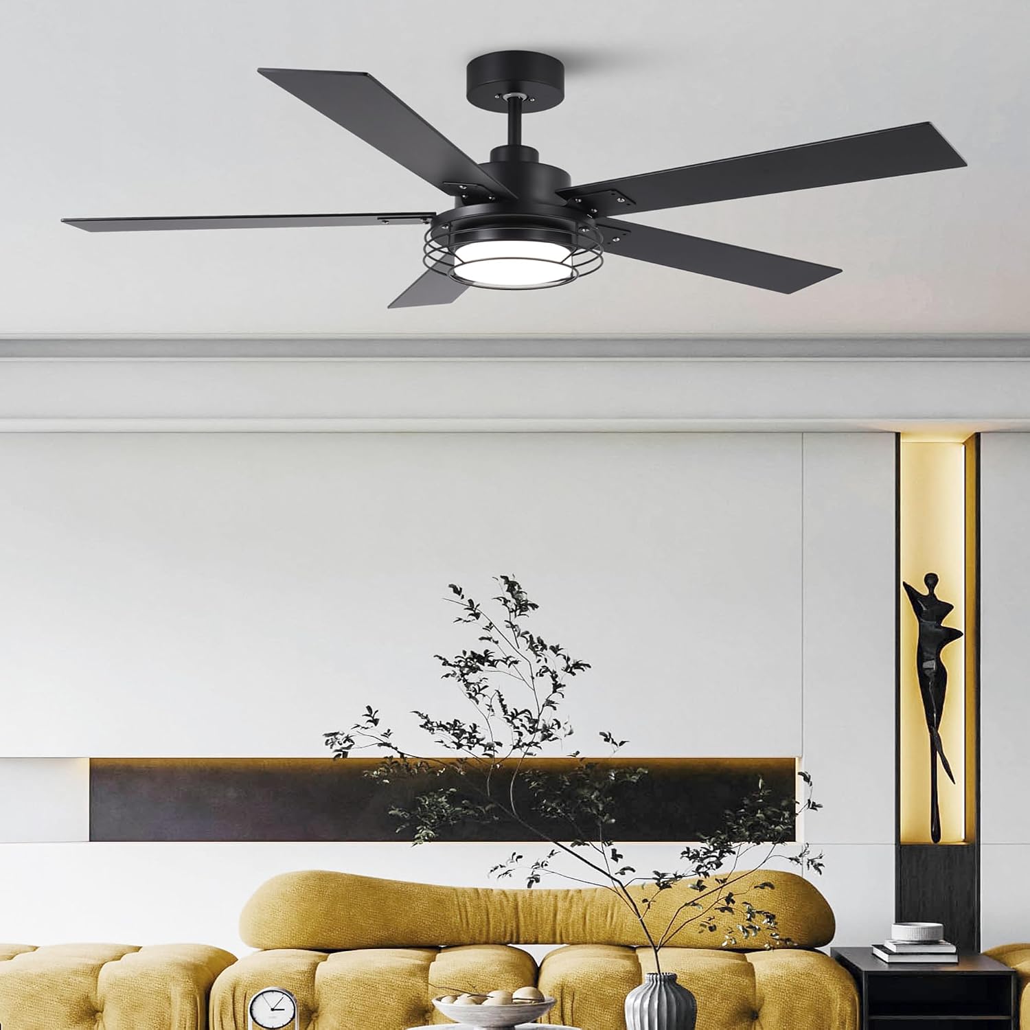 Ceiling Fans with Lights and Remote – Modern Low Profile Fandelier Ceiling Fan with Light for Bedroom & Outdoor Patio,Black 52 Inch DC Motor