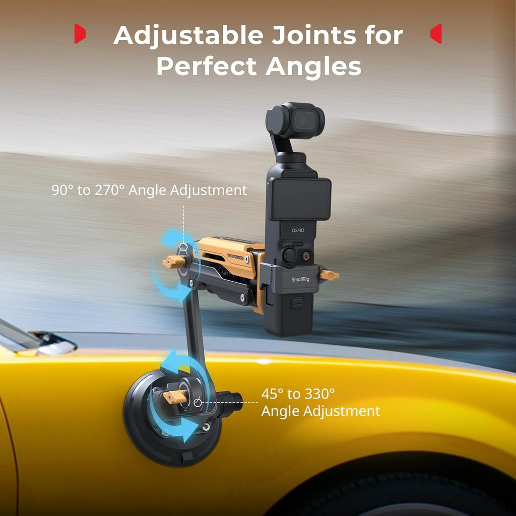 SMALLRIG Mini Shock Absorber Arm, 4' Vacuum Suction Cup, Double Spring and Hydraulic Damping, Car Mount for DJI Action 6/5 Pro/Pocket 3, for GoPro Hero 13/12, for Insta360 X5/4(Bumblebee Edition)-5528