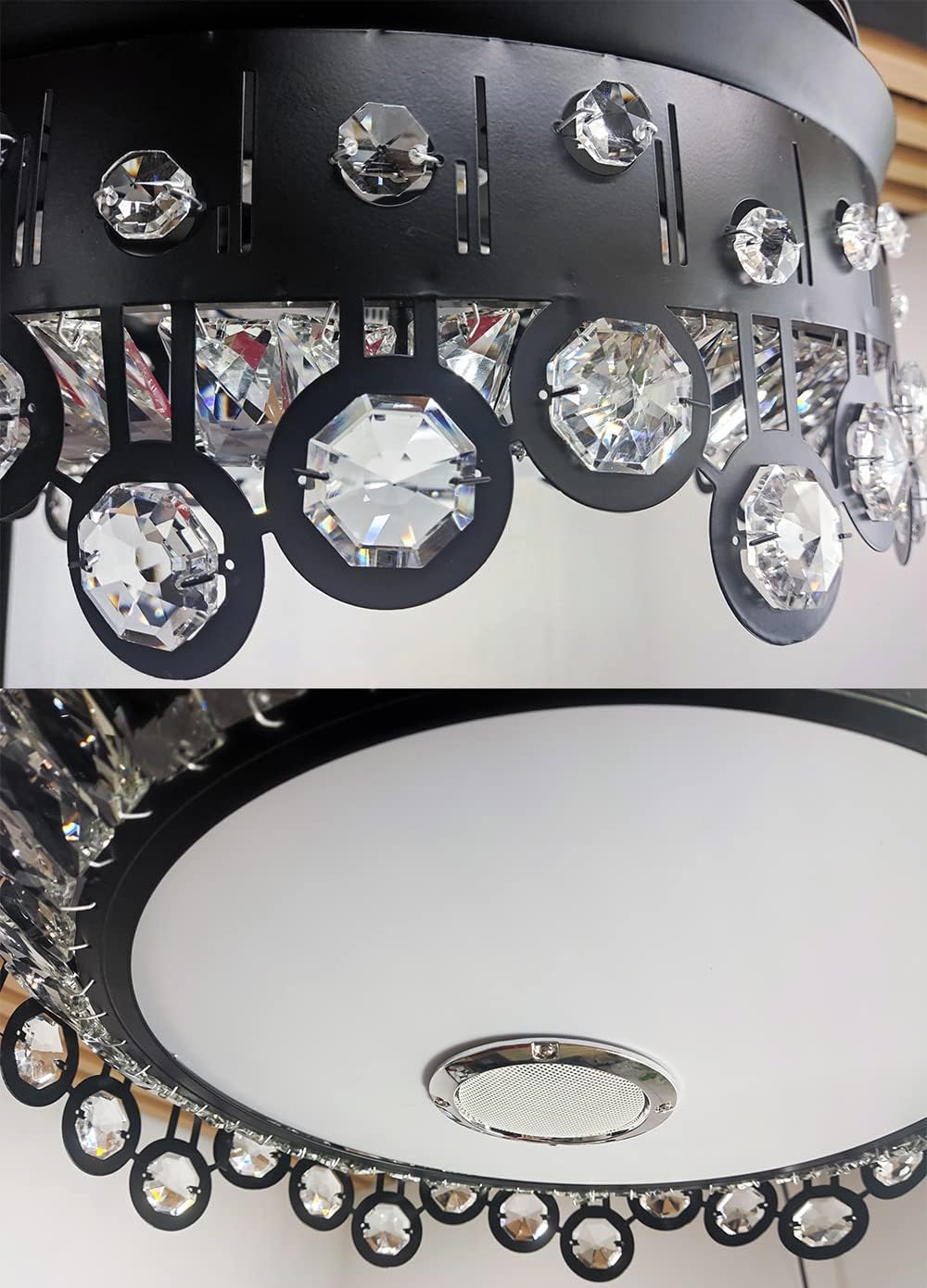 42' Chandelier Ceiling Fan with Speaker and 7 Colorful Dimmabel Light, Retractable Ceiling Fan with Remote Control 3 Speed Black Fandelier for Dining/Living Room