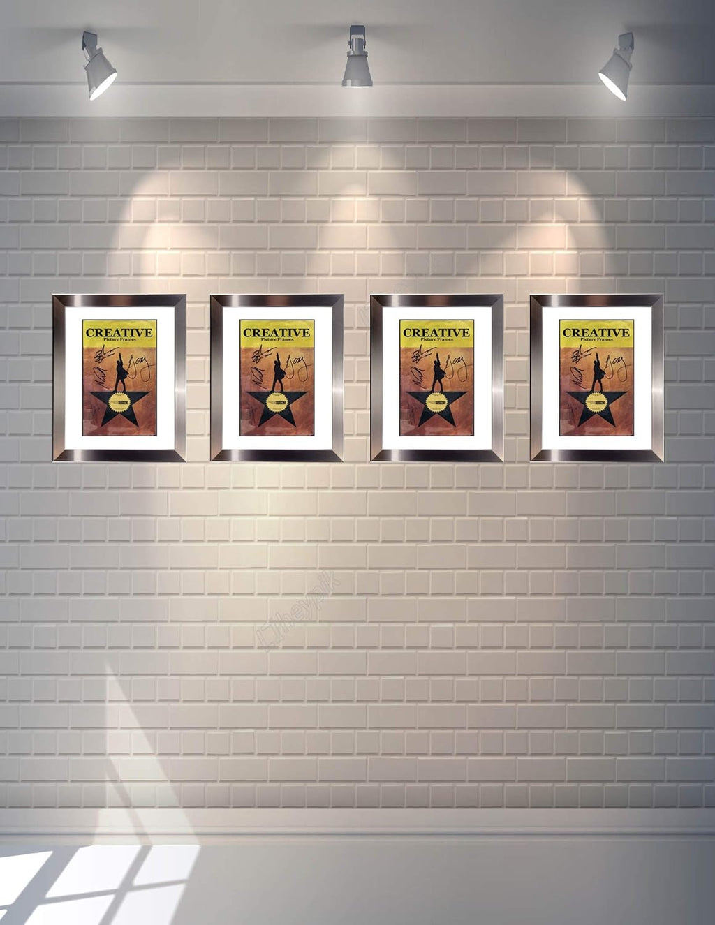Creative Picture Frames [4pk8.5x11ss-w Stainless Steel Theatre Frame with White Matting to Holds 5.5x8.5-inch Media with Installed Hanger and Stand (Theatre Bill Not Included Pack of 4)