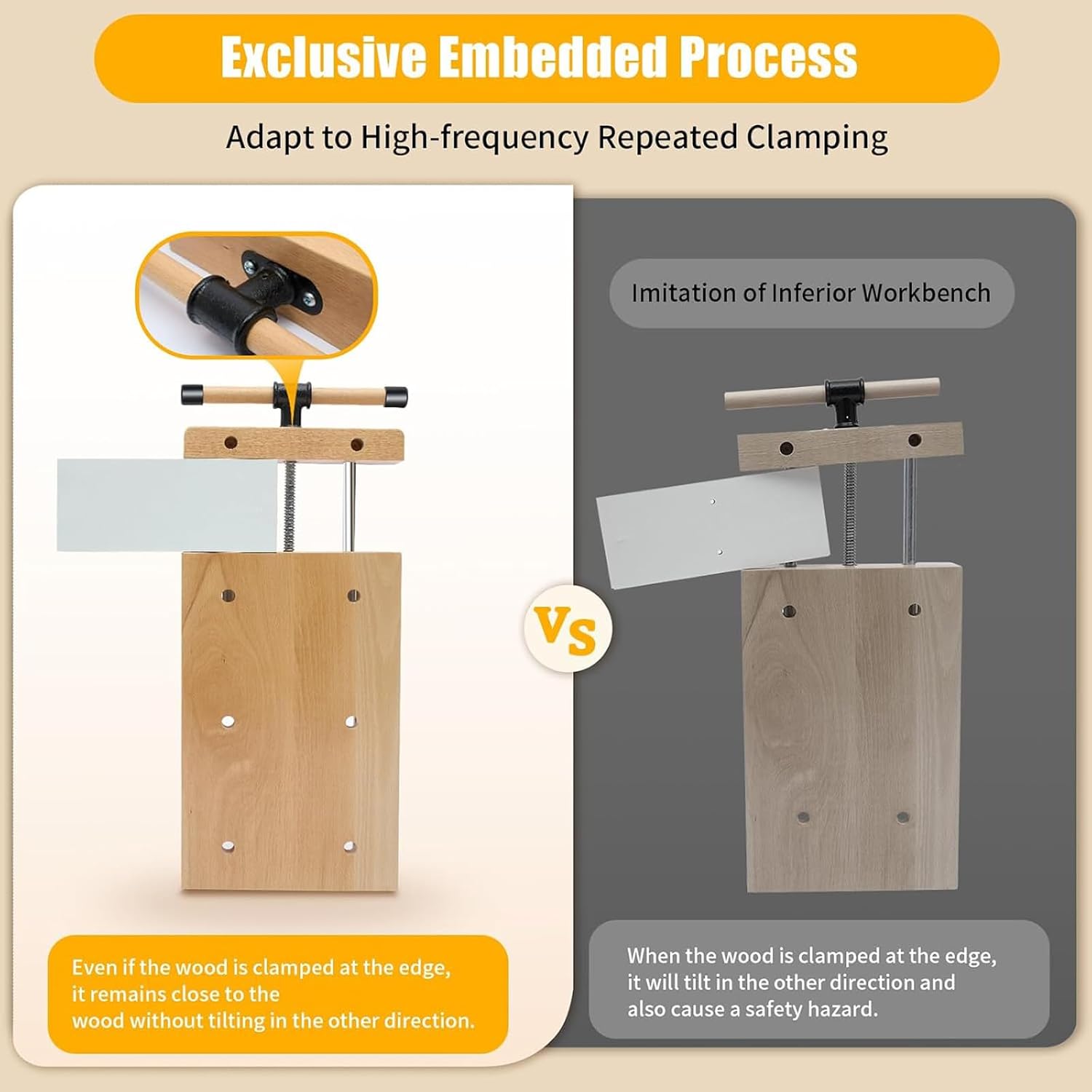 Portable Wood Vise Workbench Adjustable Work Table with 2 G-Clamps & 4 Limit Blocks for DIY Woodworking, Home Repairs, and Craft Projects
