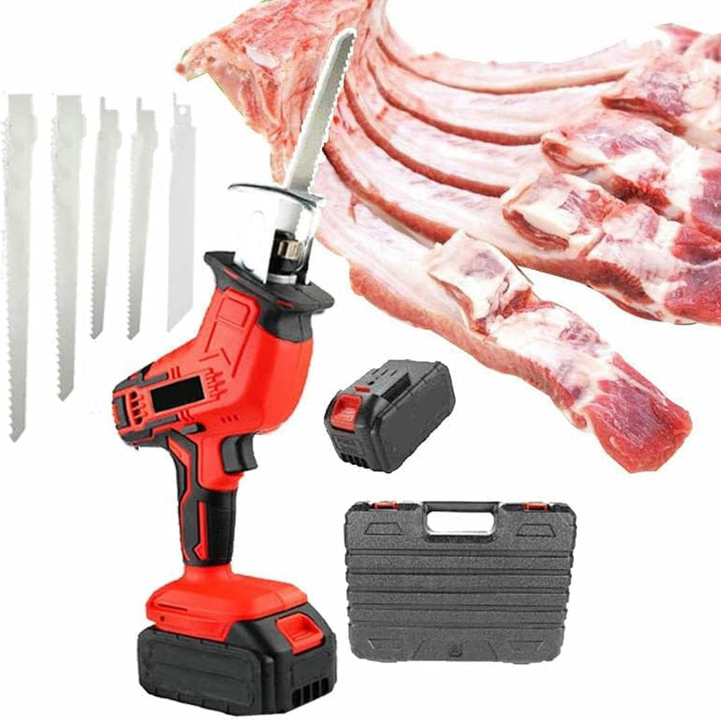 Electric Meat and Bone Saw, Cordless Professional Butcher Reciprocating Saw, Efficient and Fast Cutting of Meat, Wood, LED Auxiliary Lighting