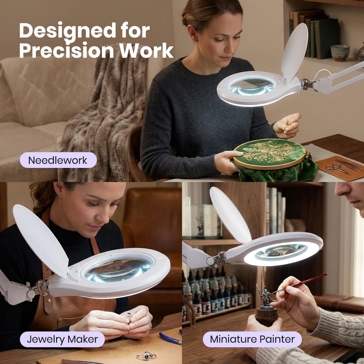 Neatfi Elite Super LED Magnifying Lamp with Clamp – 6' Glass Lens, 2.25X/4X Bifocal, 6500K Daylight | Glare-Free, Nonpolar Dimming | Reading, Crafting & Precision Work (6 Inch Lens, White)