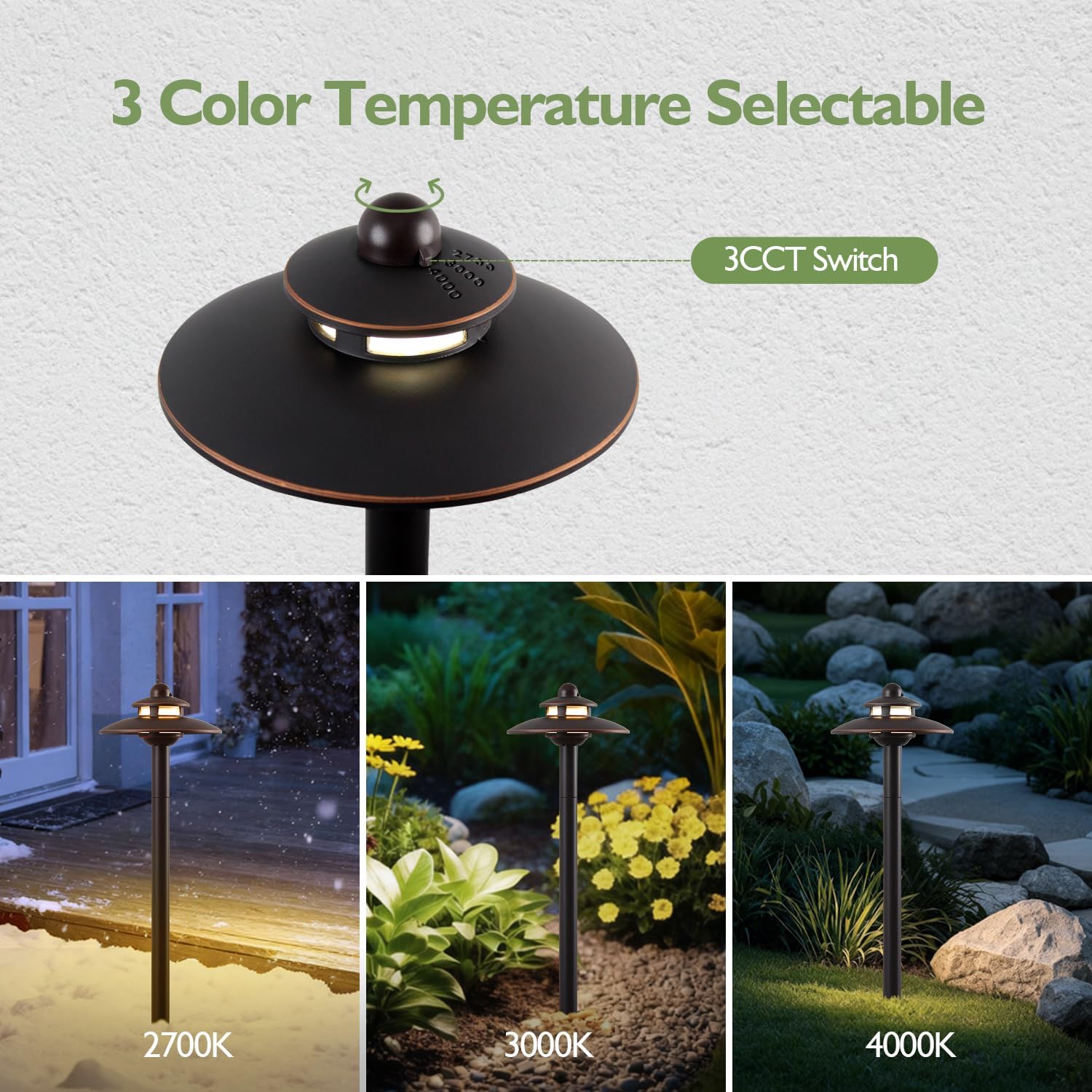 LITFIT Low Voltage Landscape Spotlights Kit, 3CCT Adjustable 12V LED Landscape Lighting, Oil Rubbed Bronze Aluminum Housing, 3.4W 155LM and 7.5W 410LM Die-cast Aluminum