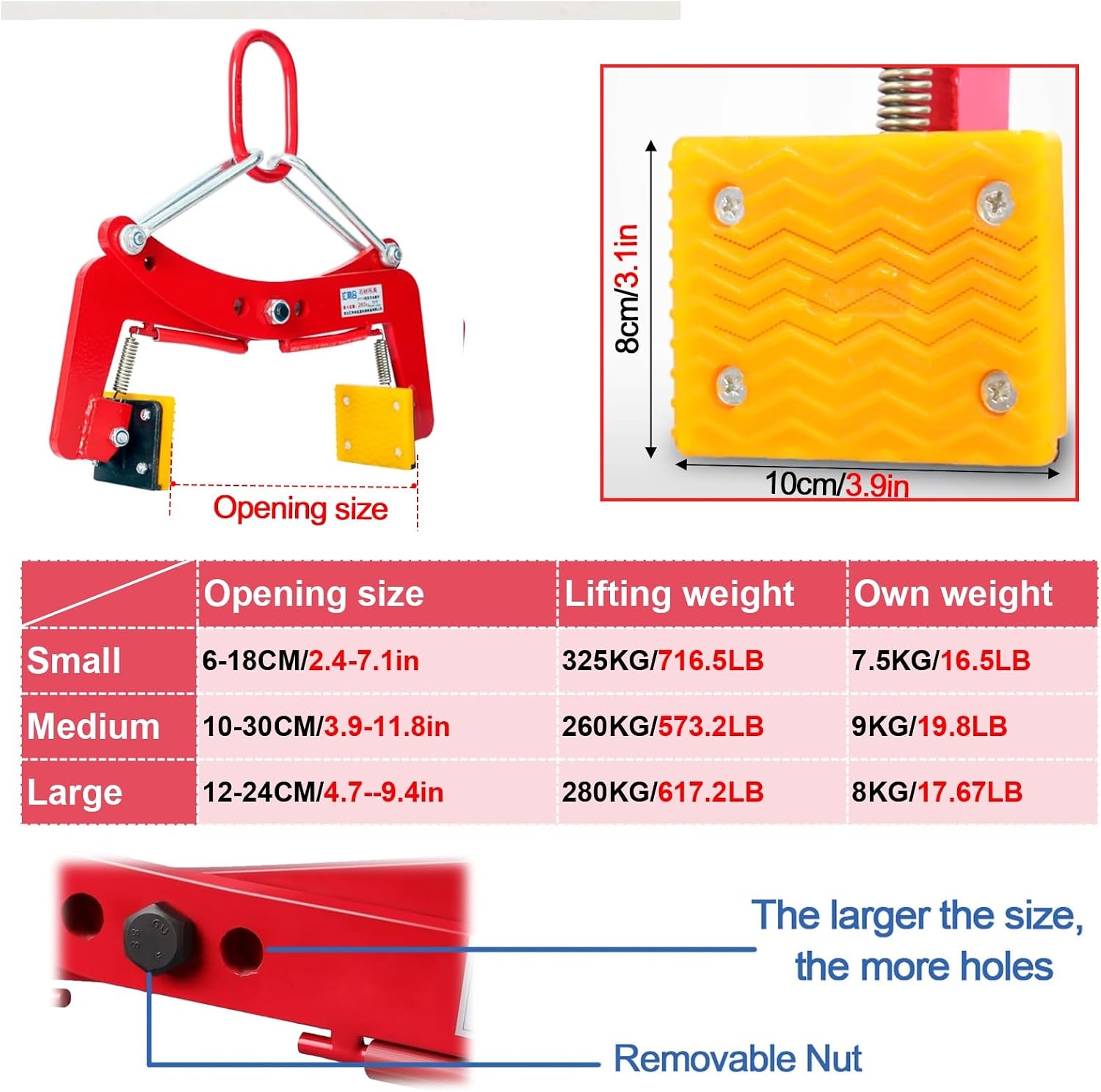 Heavy-Duty Granite Lifting Clamps - Stone Lifting Fixture With 4 Rubber Pads, Wide Jaw Opening, Durable Slab Lifter Tools And Carrying Equipment(Opening size 6-18CM/2.4-7.1in)