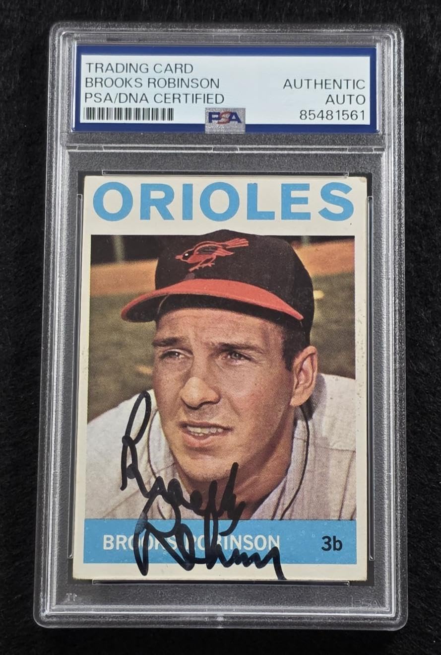 Rare 1964 BROOKS ROBINSON Signed TOPPS Card-HALL OF FAME-Baltimore Orioles-PSA - Baseball Slabbed Autographed Cards