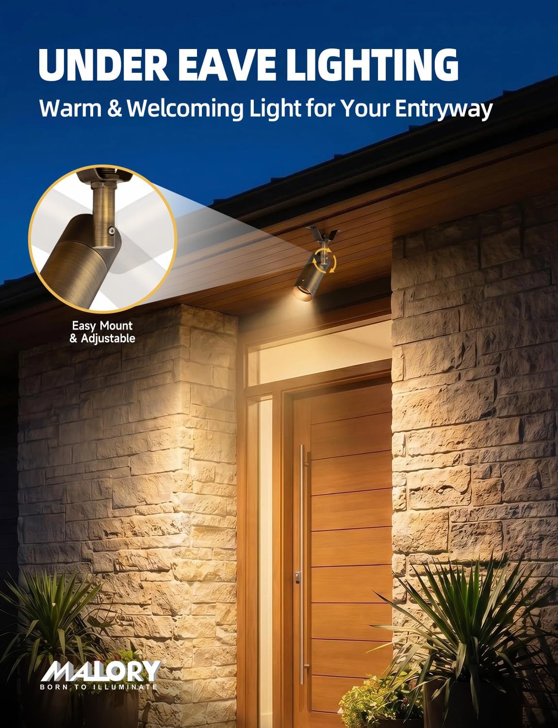 MALORY Brass Landscape Spot Down Light, Low Voltage Led Downlights Tree Light Outdoor Landscape Lighting for Yard, Garden, Lawn, Wall, Patio with 5W MR16 LED Bulb 2700K Warm White（4 Pack）