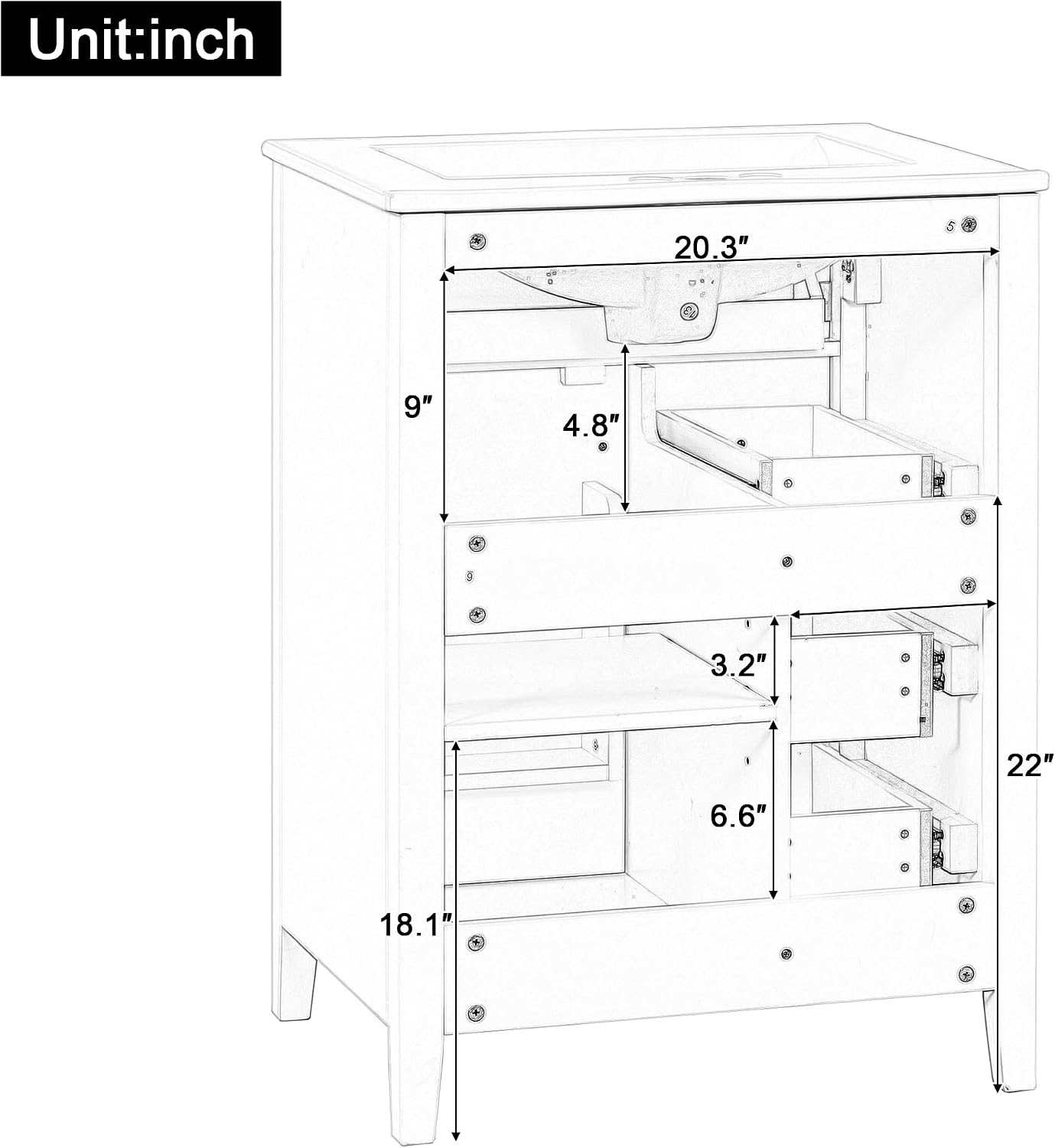 24' Bathroom Vanities Sink Set, Storage Cabinet with Multi-Functional Tip-Out Drawer and Adjustable Shelf, Soft-Closing Door, Solid Wood Legs, Green