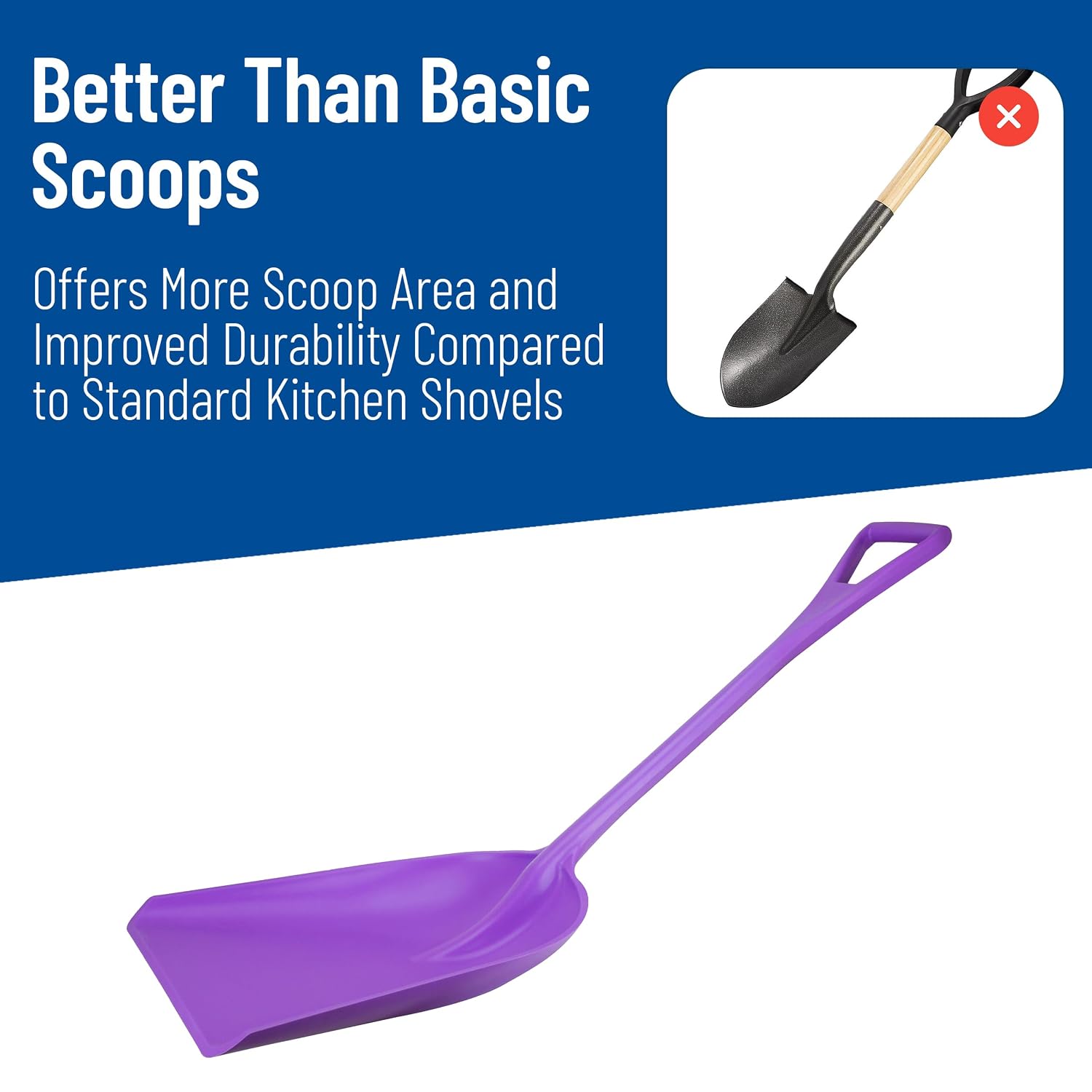 SPARTA Polypropylene Sanitary Shovel, One-Piece Food Handling Scoop, Commercial Kitchen and Bulk Ingredient Transfer Tool, 13.75' x 16.5' Scoop, Purple (Pack of 3)