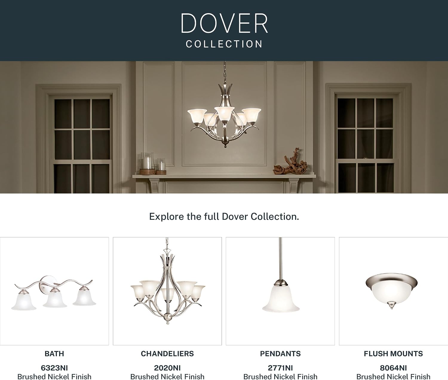 Kichler Dover 5-Light Chandelier with Etched Seeded Glass in Brushed Nickel, Transitional Dining Room or Foyer Light Fixture for High Ceilings (24' x 23'), 2020NI