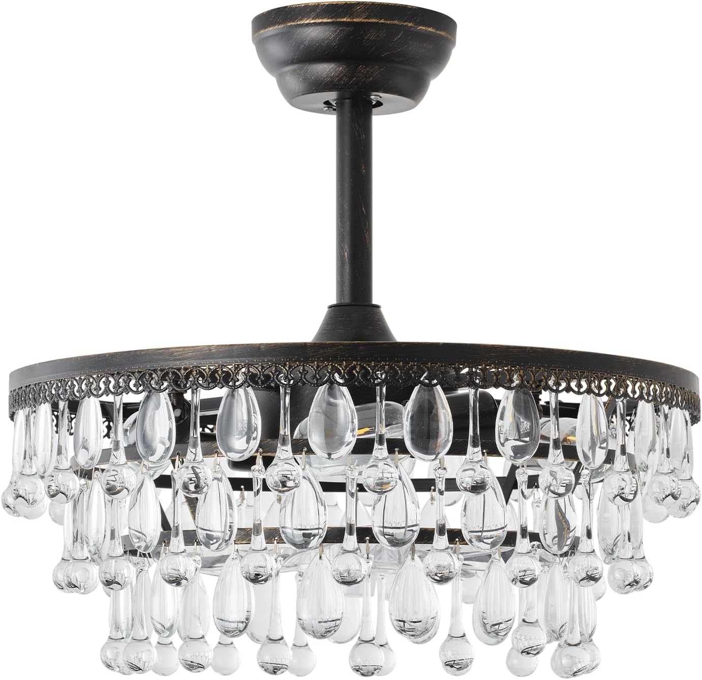 Crystal Fandelier Ceiling Fan with Light, 20' Black Crystal Chandelier Ceiling Fans with Lights and Remote with 6 Speeds for Bedroom, Living Room, Nursery