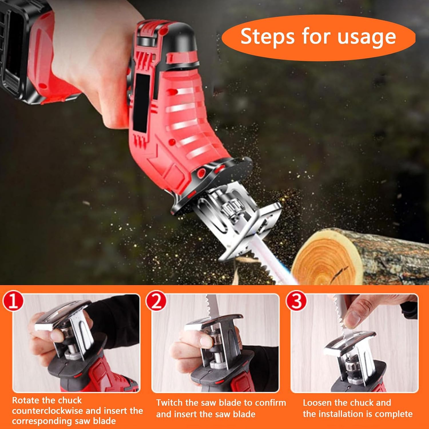 Cordless Reciprocating Saw- Led Illuminated, Electric Saber Saw Set, Cutting Electric Saw,for Cutting Bones/Branches/Metal Pipes Variable Speed