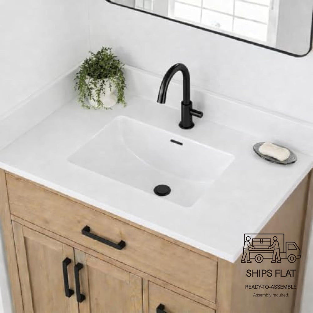 25'/31'/37' Solid Surface Resin Streamline Vanity Top with Sink-Durable, Consistent Color, Easy-to-Clean, Built-in Overflow, Single-Hole Faucet Mount (37'W x 22'D)