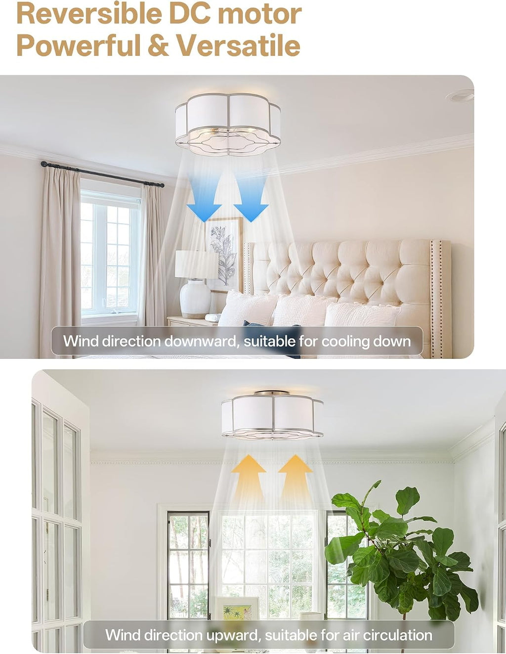 20' Boho Ceiling Fan with Lights Flush Mount, Silver Enclosed Ceiling Fans with Lights Remote Control, Caged with 6 Speeds for Bedroom, Living Room, Nursery
