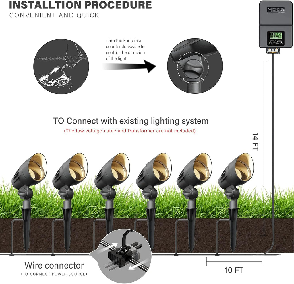 VENUS MANUFACTURING 16 Pack Low Voltage Landscape Flood Light 50W Halogen Outdoor Landscape Lighting Kits 380 Lumen Black Waterproof Spotlights 12V 3000K Warm White Metal Tree Lights for Garden & Yard