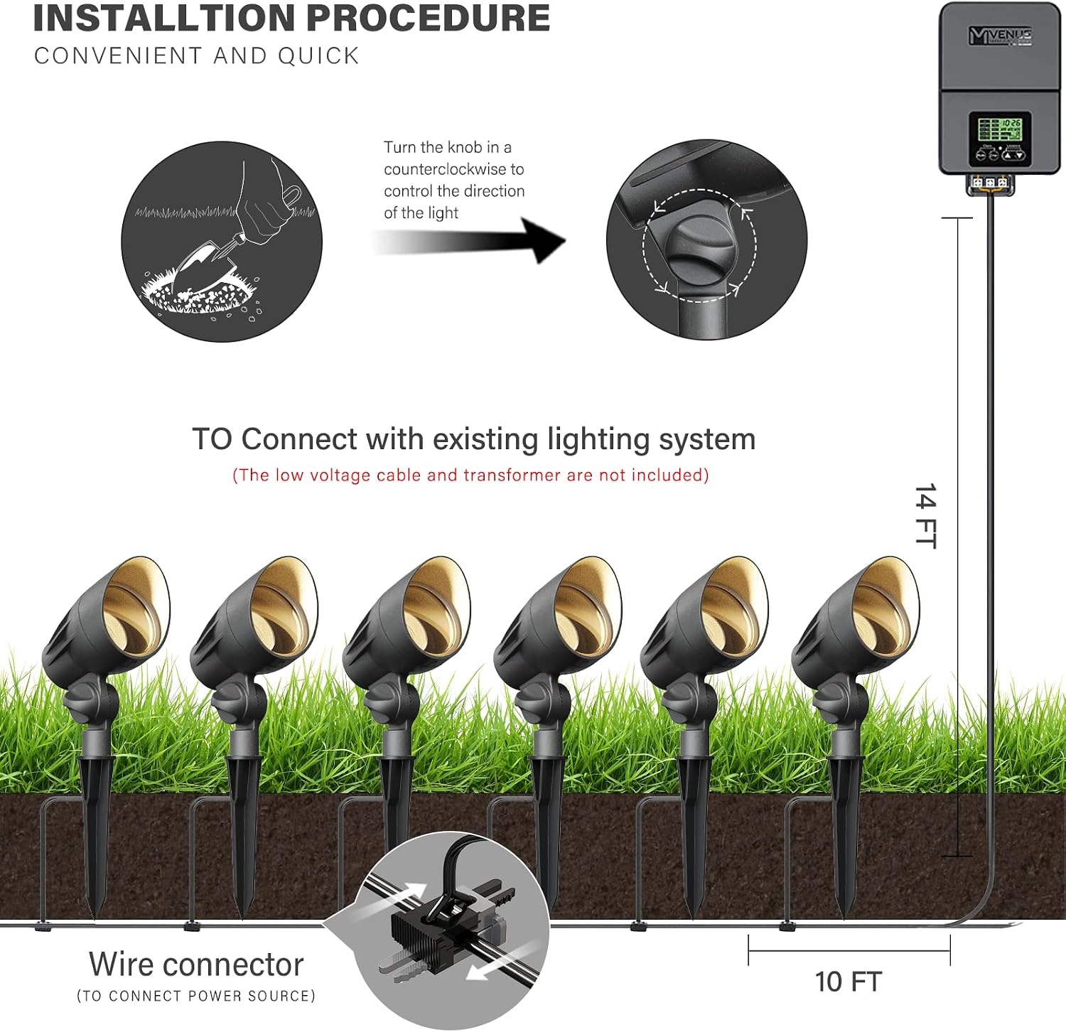 VENUS MANUFACTURING 16 Pack Low Voltage Landscape Flood Light 50W Halogen Outdoor Landscape Lighting Kits 380 Lumen Black Waterproof Spotlights 12V 3000K Warm White Metal Tree Lights for Garden & Yard