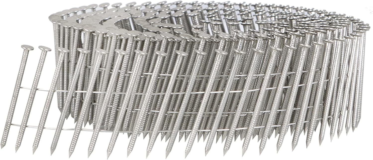 kimllier 3600 Count Coil Siding Nail Full Round Head Wire Collated Coil 15-Degree 2-Inch x .090-Inch Ring Shank 304 Stainless Steel