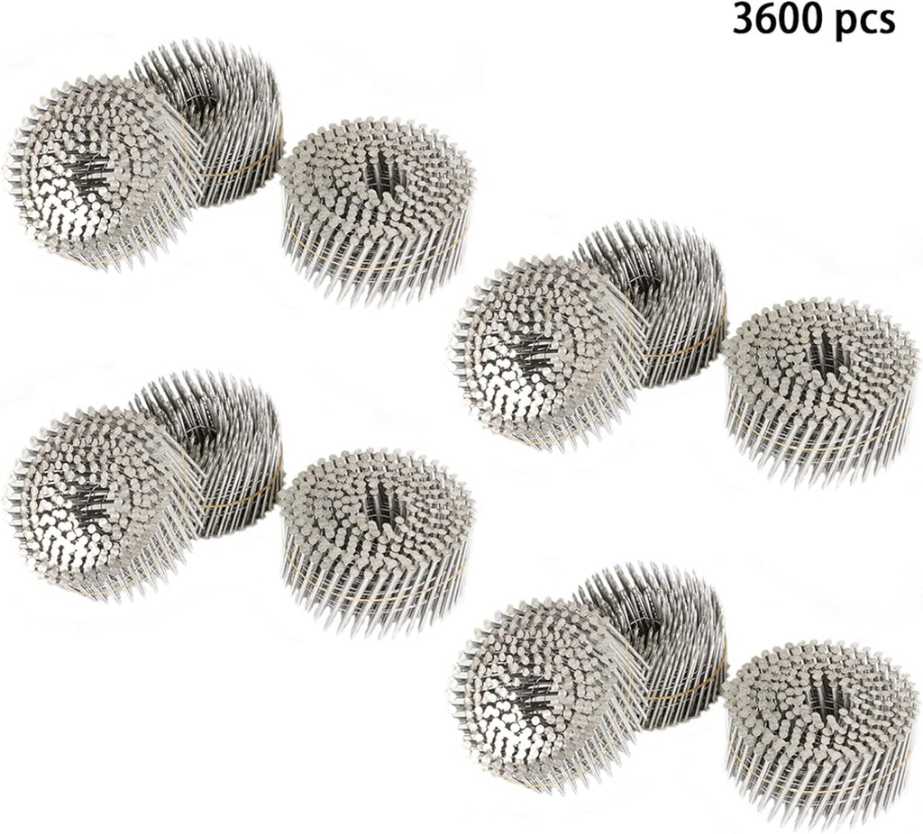 3600 Stainless Coil Siding Nails 15 Degree Coils 2-1/2 Inch, 0.09 Inch Ring Shank, Small Cap Coil Nail, Cap Warp 5.8-6mm for Cement Board Siding or Fencing Applications