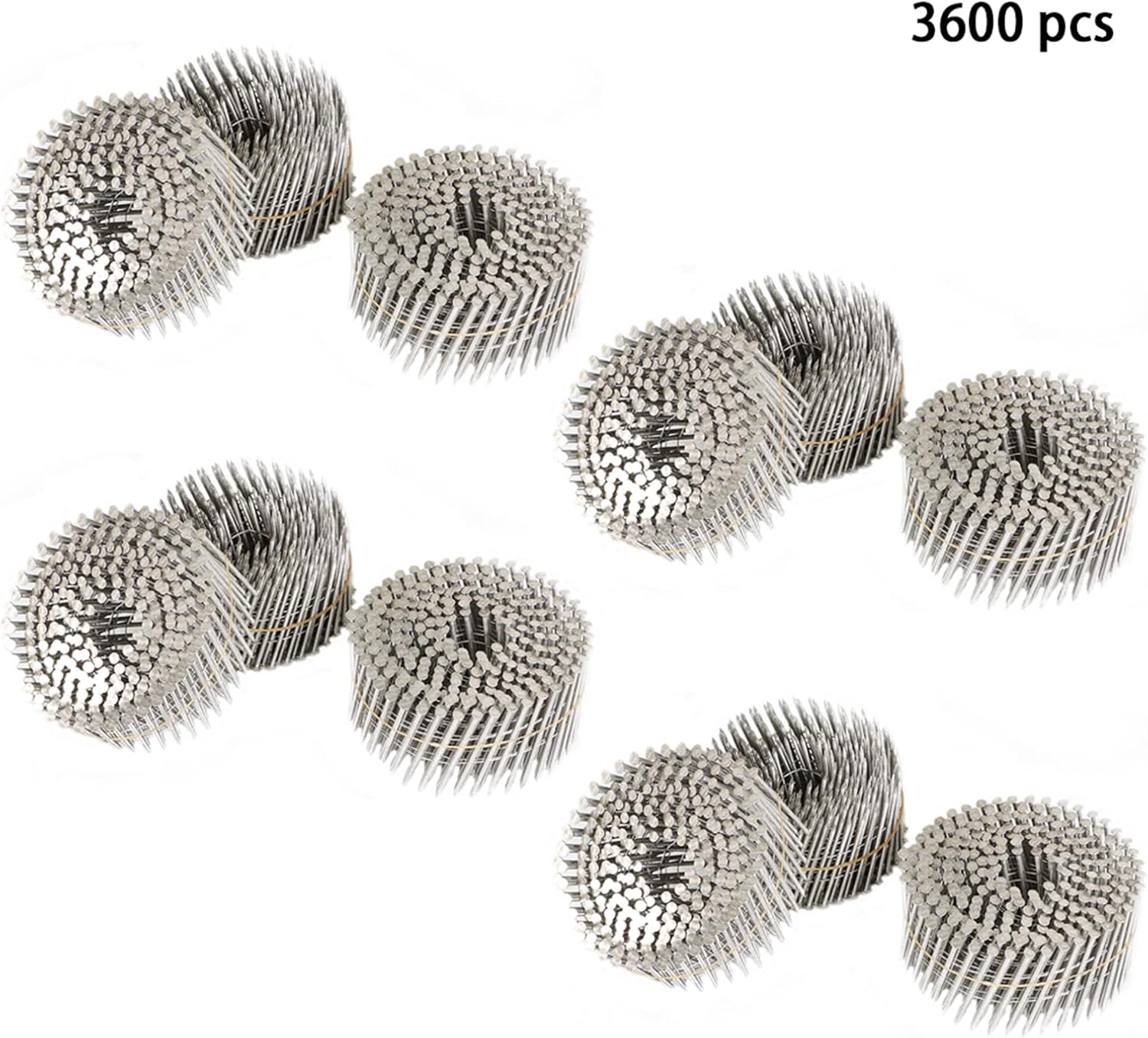 3600 Stainless Coil Siding Nails 15 Degree Coils 2-1/2 Inch, 0.09 Inch Ring Shank, Small Cap Coil Nail, Cap Warp 5.8-6mm for Cement Board Siding or Fencing Applications