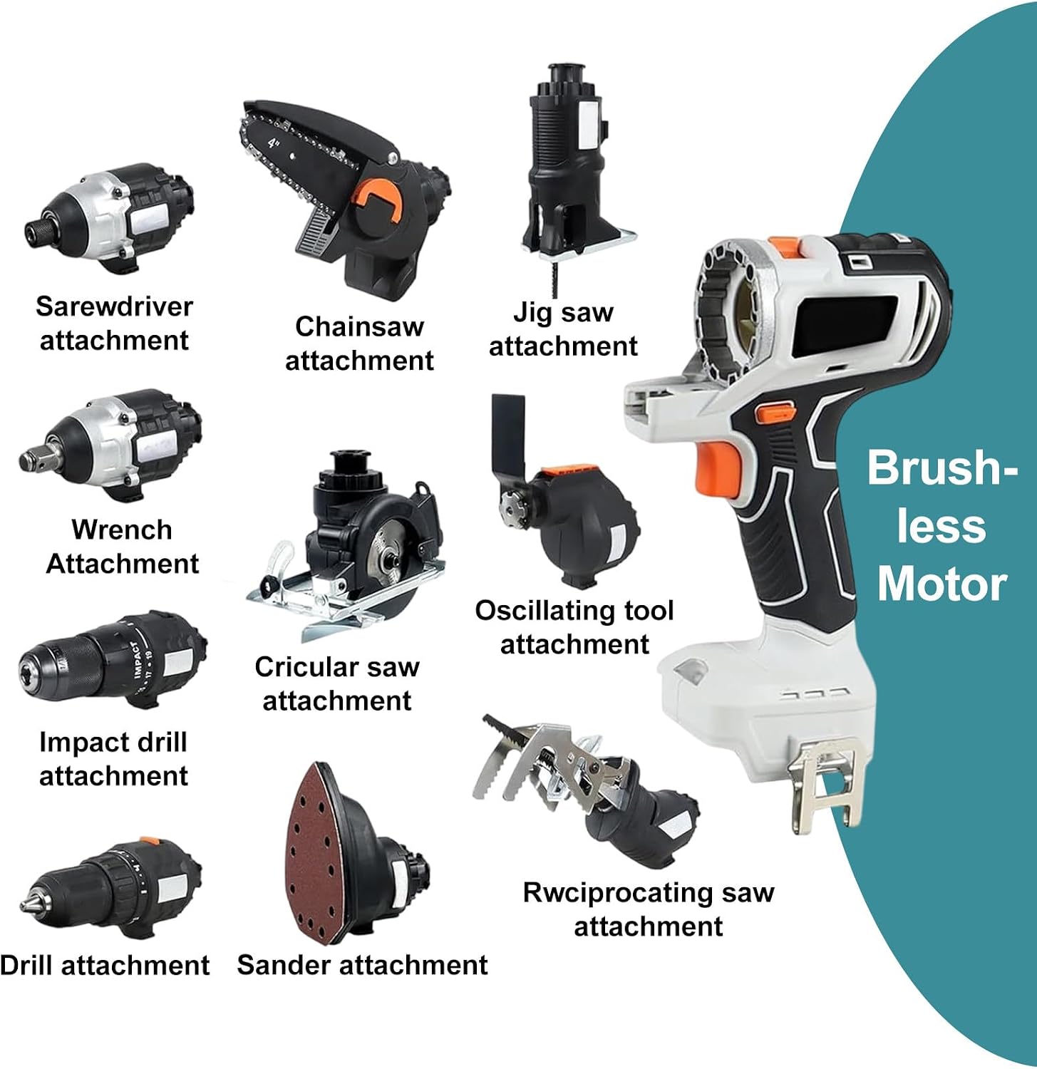 10 in 1 Woodworking Power Tool, Combination Set of Impact Drill, Electric Wrench, Reciprocating Saw and Chain Saw, with Charger & 2 Batteries