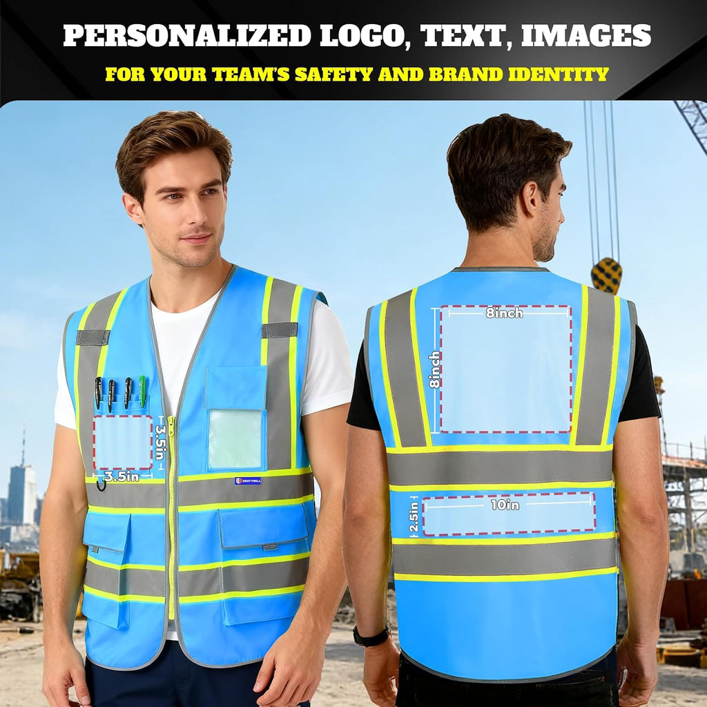 Custom Safety Vest Logo High Visibility Reflective Vest Ansi with Pockets Class 2 Hi Vis Security Construction Workwear