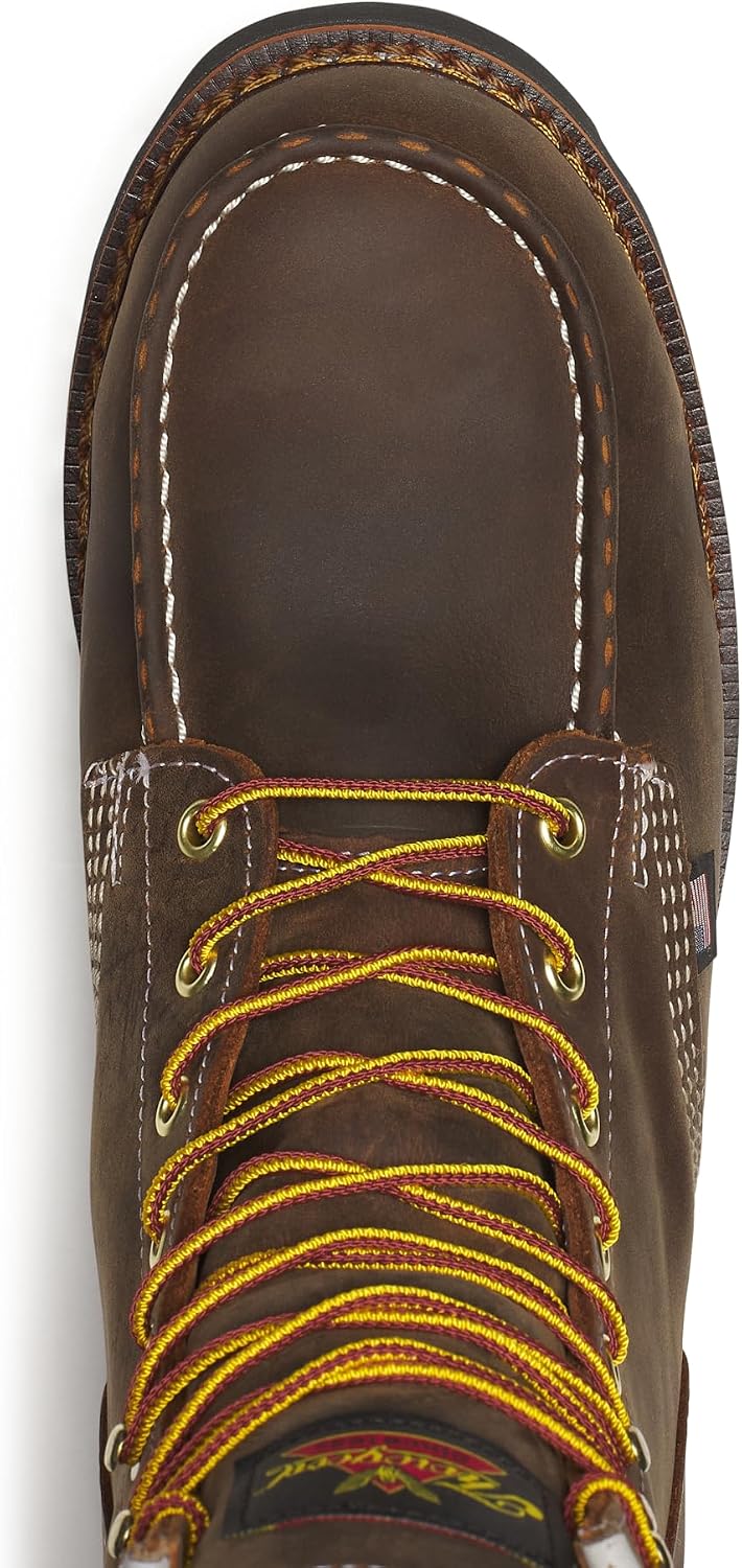 Thorogood 1957 Series 8' Waterproof Steel Toe Work Boots for Men - Full-Grain Leather with Moc Toe, Slip-Resistant Heel Outsole, and Comfort Insole; EH Rated