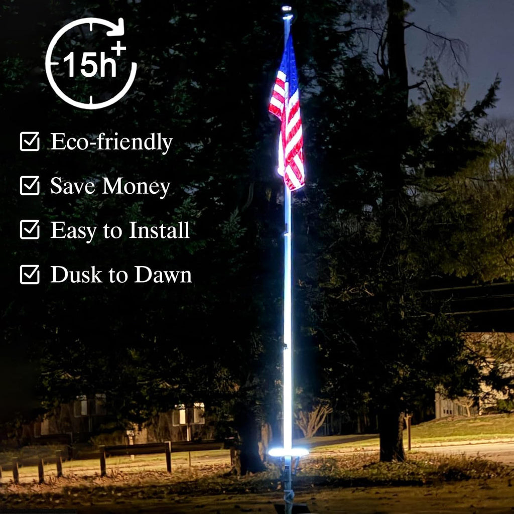 Solar Flag Pole Light Outdoor, 32 LED 4640 Lumens Upward Ring Light, Dusk to Dawn Flagpole Solar Light Waterproof IP65, Fits 2–6 Inch Poles, Full Flag Illumination for 15–40 Ft