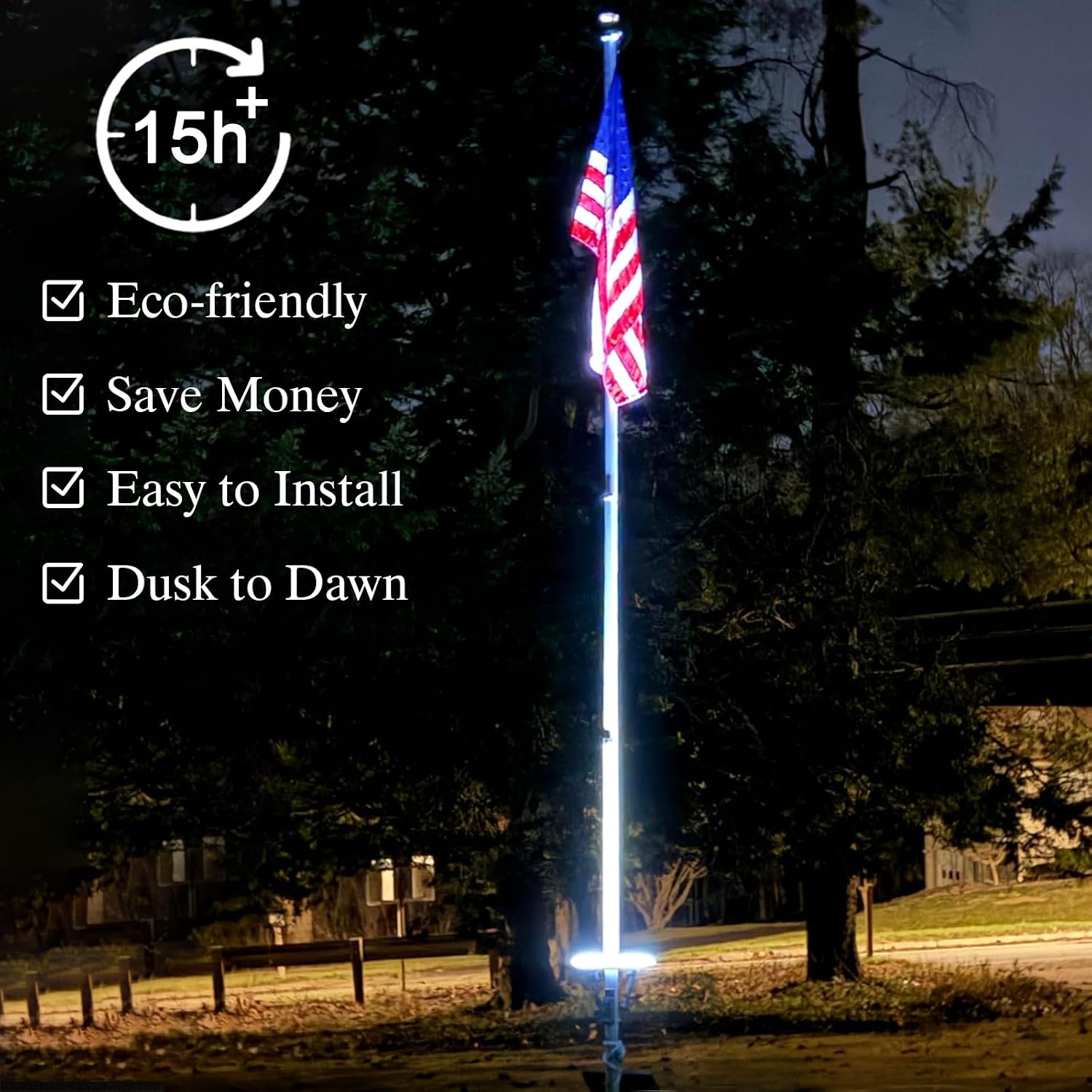 Solar Flag Pole Light Outdoor, 32 LED 4640 Lumens Upward Ring Light, Dusk to Dawn Flagpole Solar Light Waterproof IP65, Fits 2–6 Inch Poles, Full Flag Illumination for 15–40 Ft