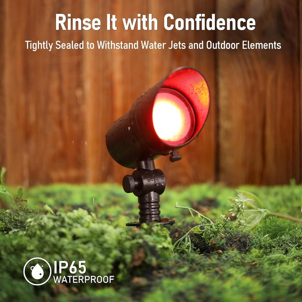 LEONLITE RGBCW LED Landscape Spotlight, 15°-60° Adjustable Beam Angle, 8W Low Voltage Spot Light with Stepless Adjustment, Color Changing, Aluminum, IP65 Waterproof, Oil Rubbed Bronze, Pack of 4