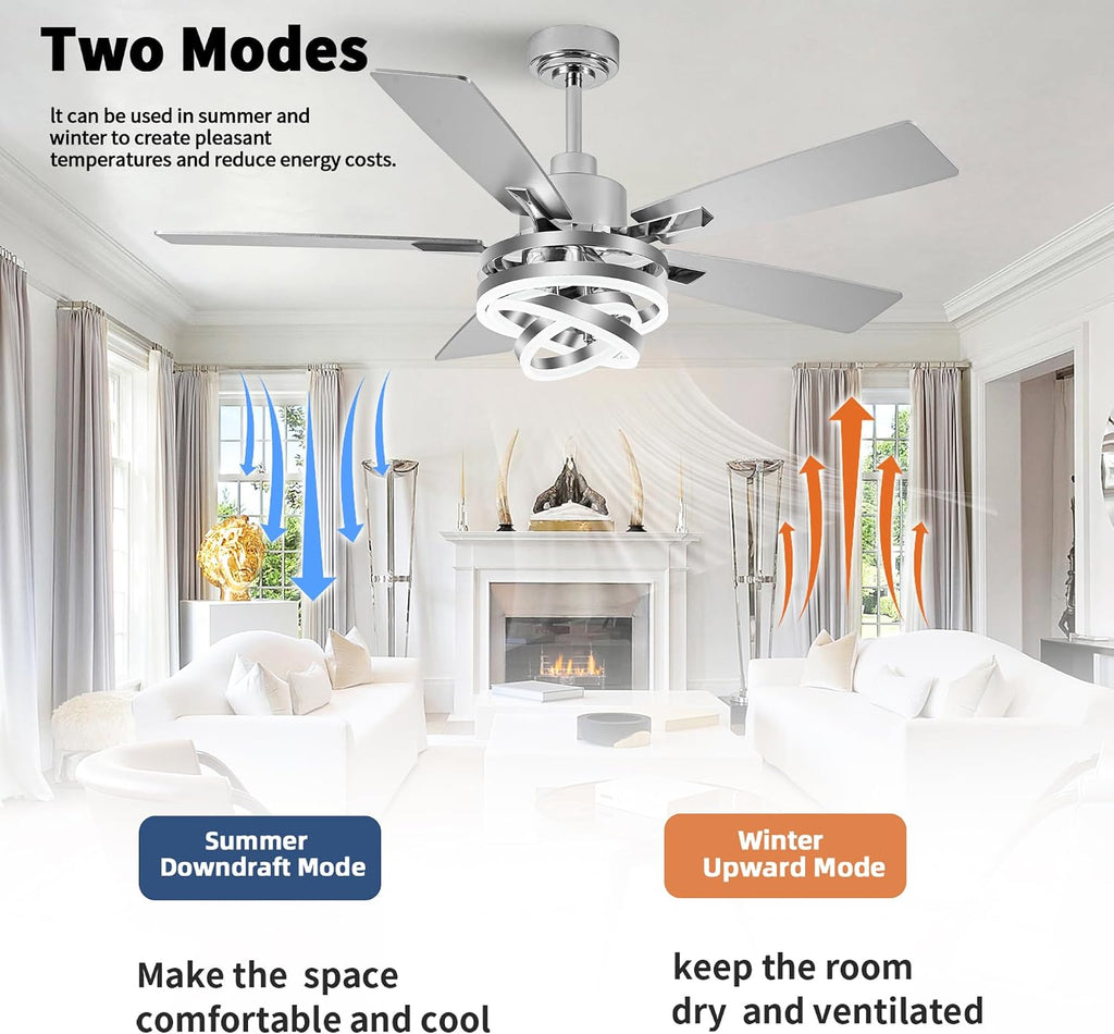 52' Chandelier Ceiling Fans with Lights Remote Control, Farmhouse Ceiling Fan with Light, DIY Rings LED Fandelier Ceiling Fan with Reversible DC Motor 6 Speeds Dimmable for Living Room Bedroom