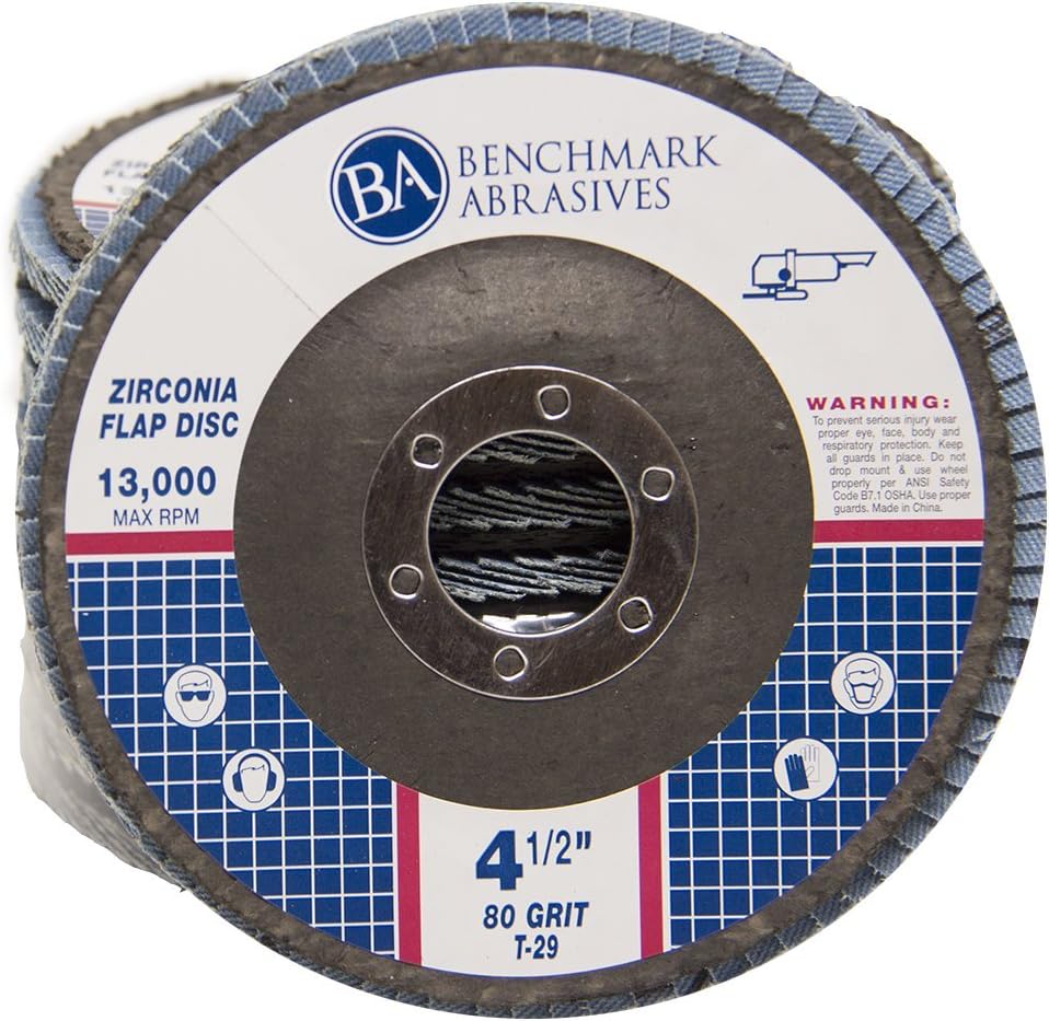 Benchmark Abrasives 4.5' x 7/8' Premium Zirconia T29 Angled Flap Discs 4 1/2 for Angle Grinder, Sanding Discs, Finishing, Rust, Stock Removal- Grinding Wheels 4 1/2 Inch (100 Pack) - 80 Grit
