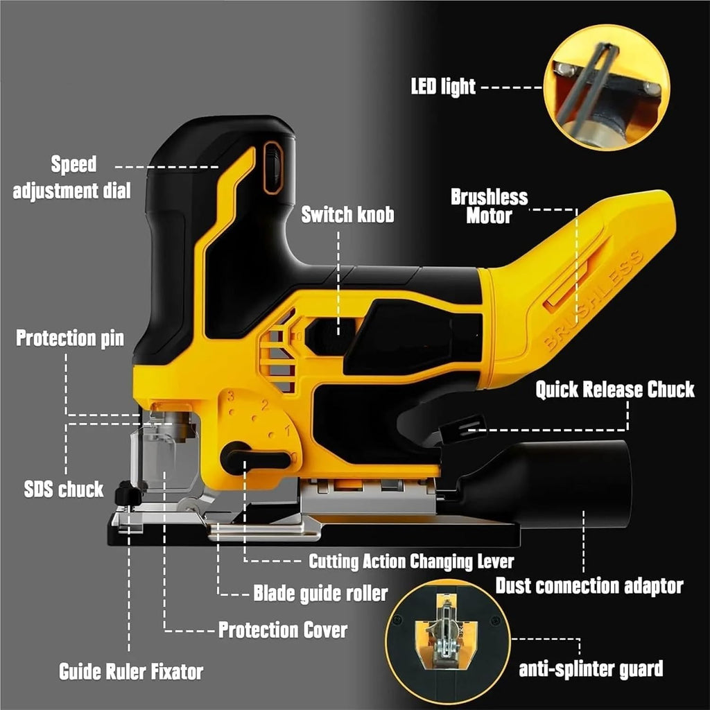 Reciprocating Saw, Cordless Jig Saw Brushless Electric Jigsaw Woodworking Power Tool