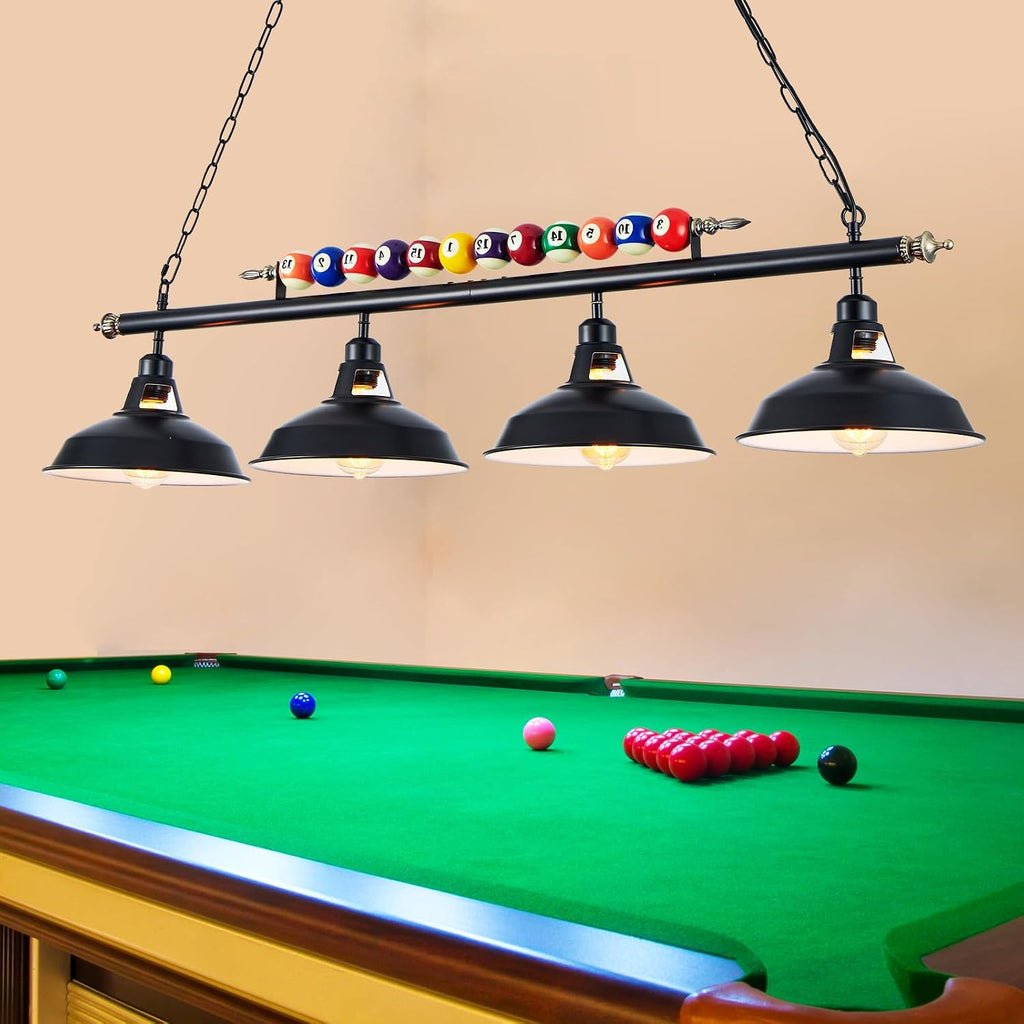 Billiard Pool Table Lights 4-Light Black Matte Metal Shades, 50'' Pool Table Lighting for 7'-8' Table, Billiard Light Suitable for Billiards Room, Snooker Table, Kitchen Island