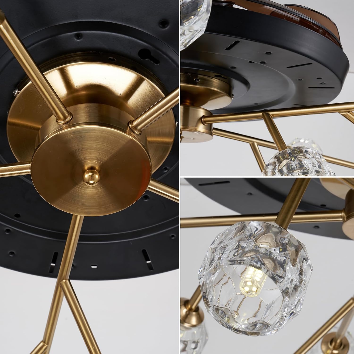 42' Modern Retractable Chandelier Ceiling Fan and Remote, Elegant Black 15-Light Fandelier Ceiling Fan with Reversible Blades 6 Speeds Silent Motor for Living Dinning Room