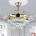 42' Gold LED Fandeliers with Lights Dimmable Crystal Ceiling Fan with Lights Individual 3 LED Color Change with Timi Memory Function