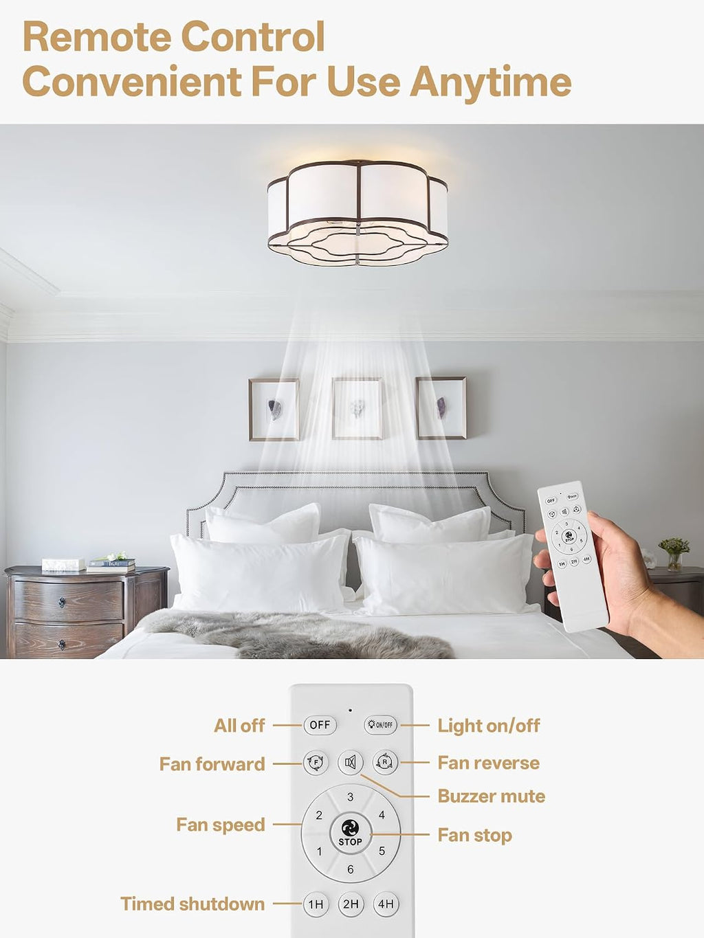 20' Farmhouse Ceiling Fan with Lights Flush Mount, Brown Enclosed Ceiling Fans with Lights Remote Control, Caged with 6 Speeds for Bedroom, Living Room, Nursery