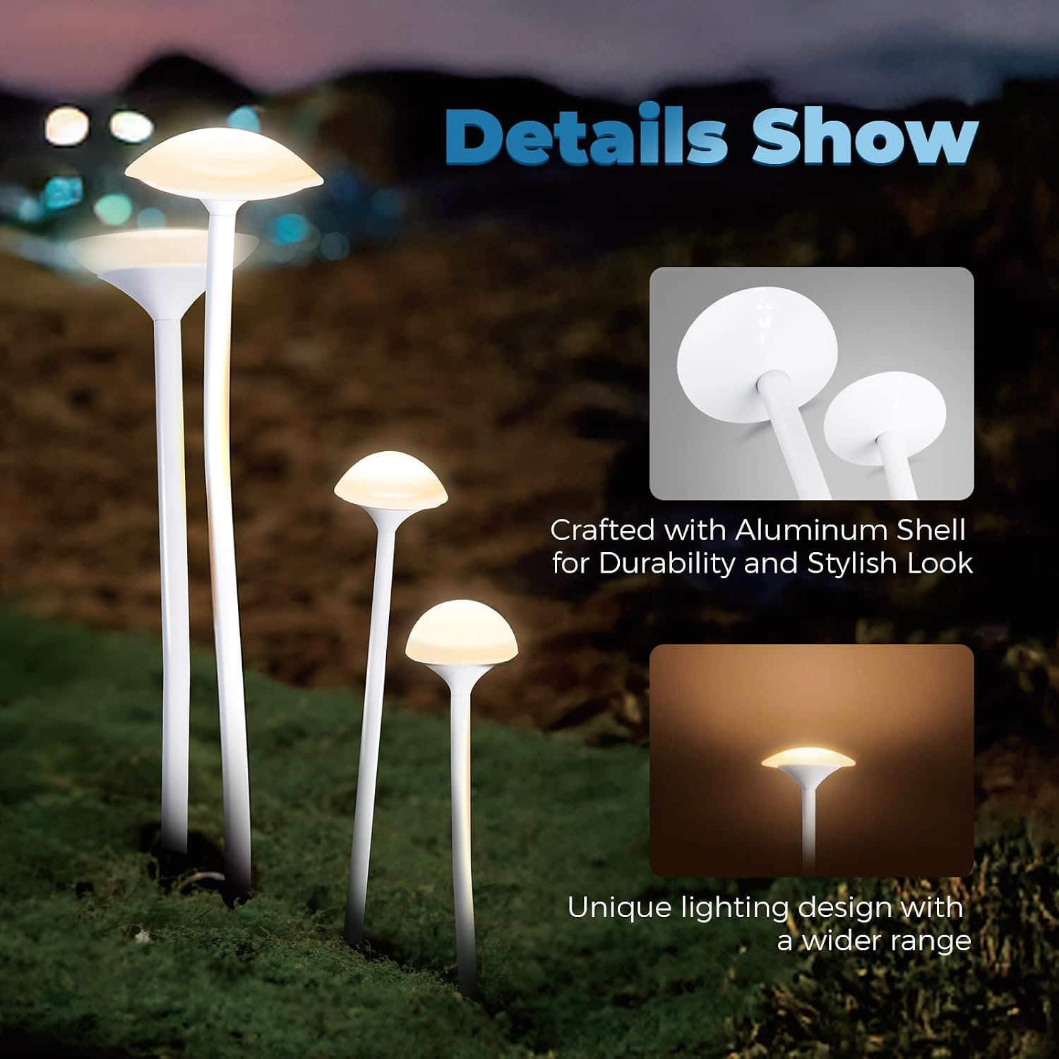 Gardencoin LED Low Voltage Outdoor Lighting Kit, 24V Outdoor Landscape Decorative Lights, Unique Aluminum Mushroom Light Wired with Transformer for Garden, Patio, Lawn, Backyard, Pathway, Set of 8