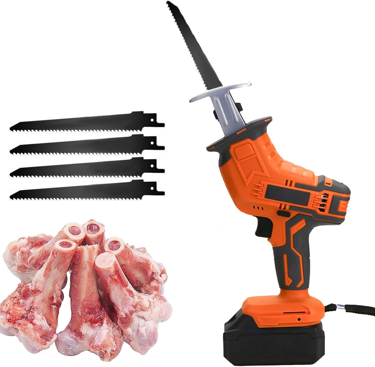 Electric Bone Saw Machine - Cordless Butcher Saw for Cutting Meat, Pork, Ribs & Wood - Portable Commercial and Household Reciprocating Saw with Blades