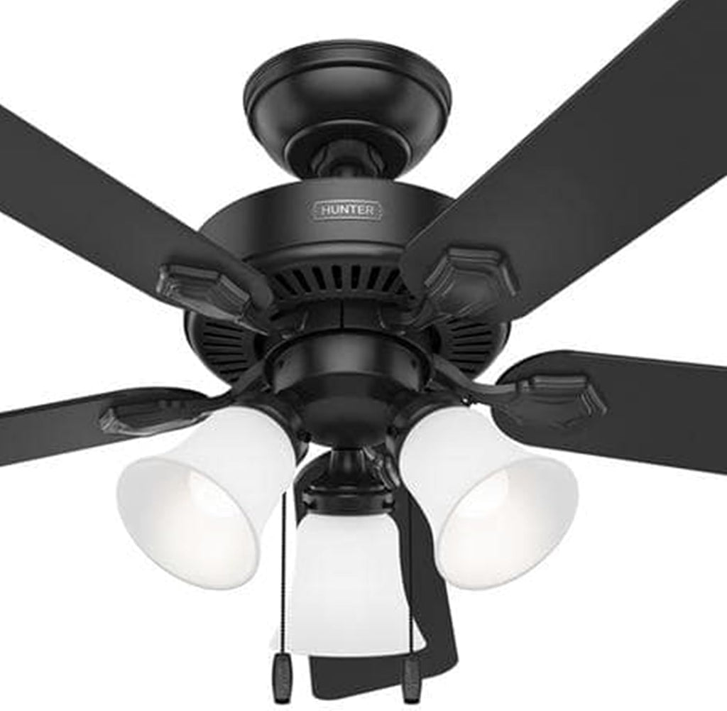 Hunter Fan 44 inch Matte Black Indoor Ceiling Fan with Light and Pull Chain for Bedroom, Living Room, Office, Basement, Kitchen, CC5C27C89 (Renewed)