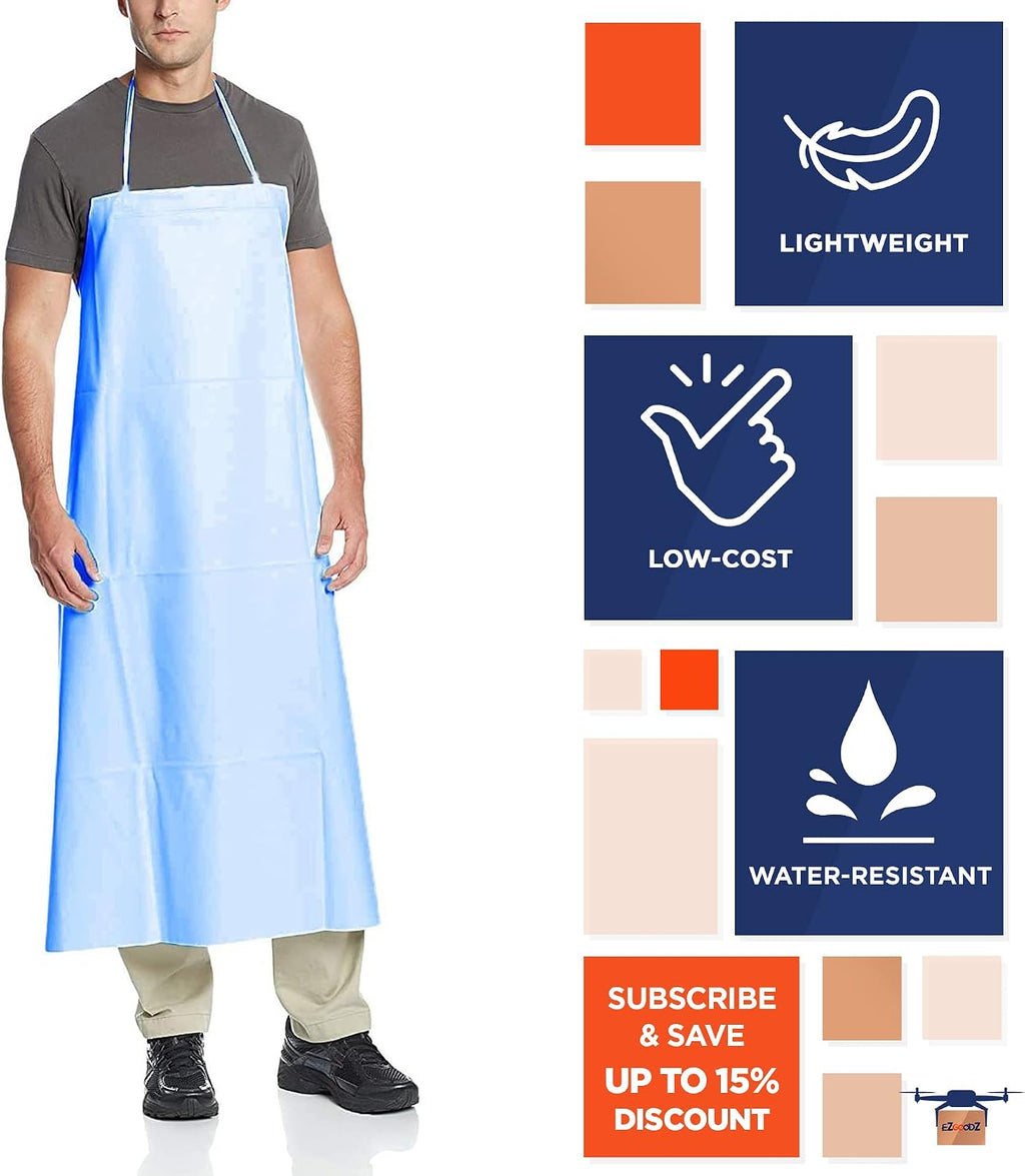 EZGOODZ Disposable Vinyl Aprons, Die Cut PVC Apron for Men and Women, Waterproof Aprons with Neck and Waist Ties, Pack of 72