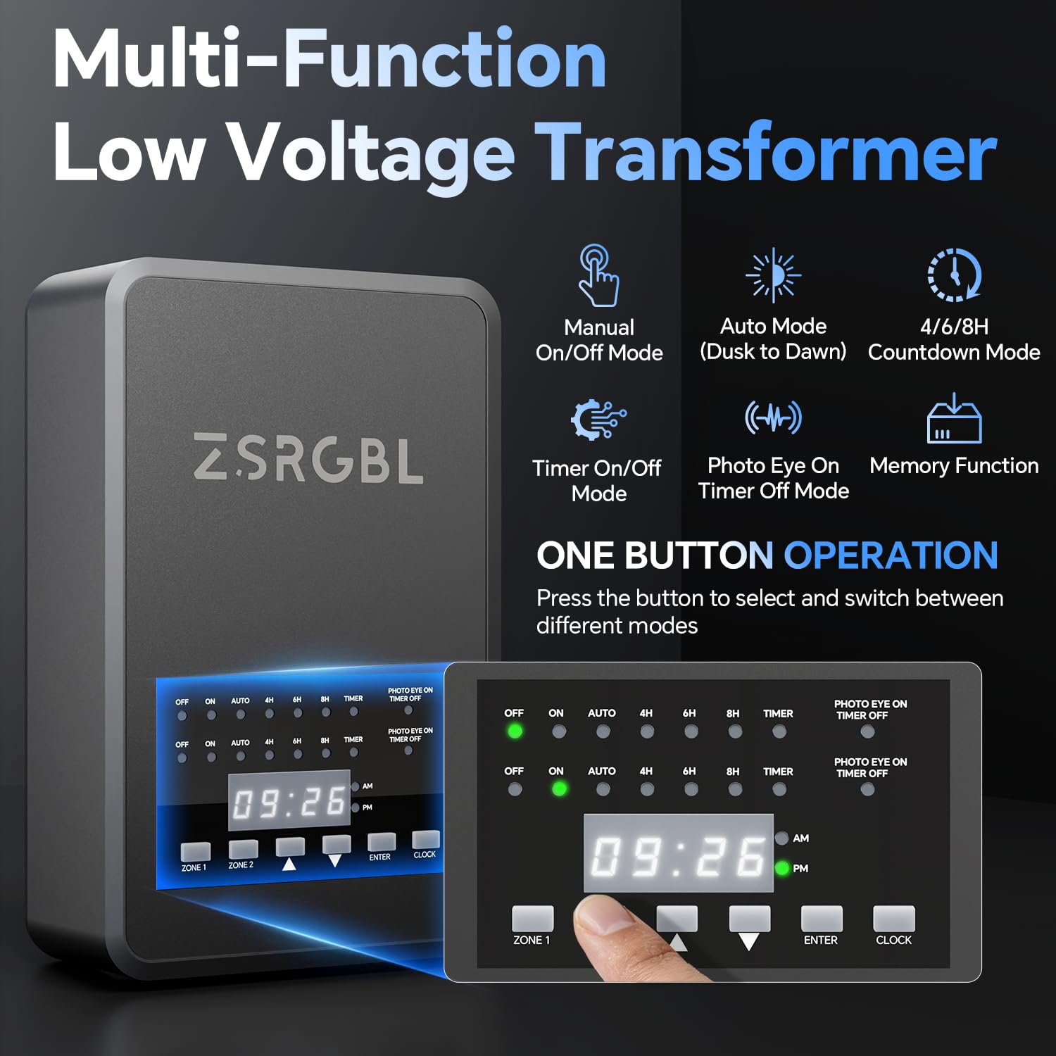 600W Low Voltage Transformer with 2 Zone Independent Control 120V AC to 12/14V AC Outdoor Weatherproof Landscape Lighting Transformer with Photocell Sensor and Timer for Spotlights, ETL Listed